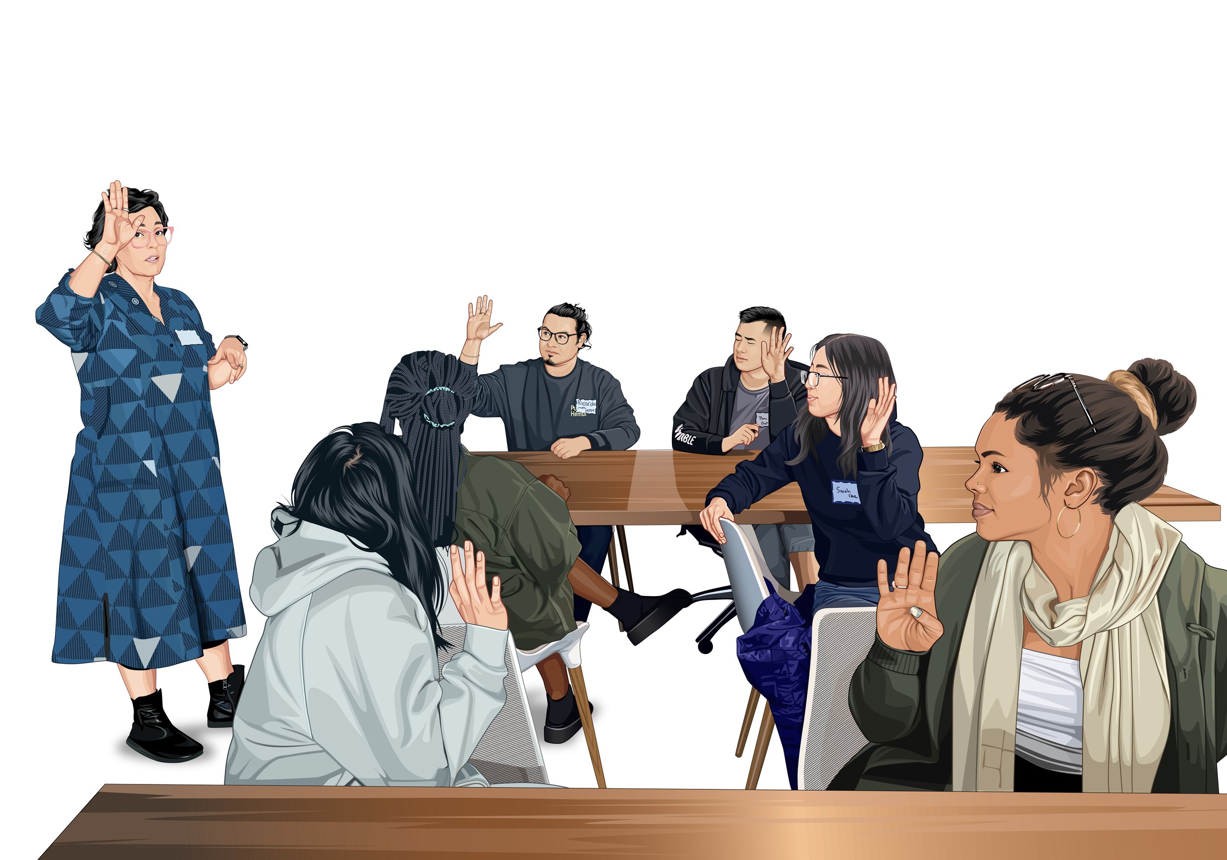 Christina McFadden speaking to a group of colleagues in their workplace