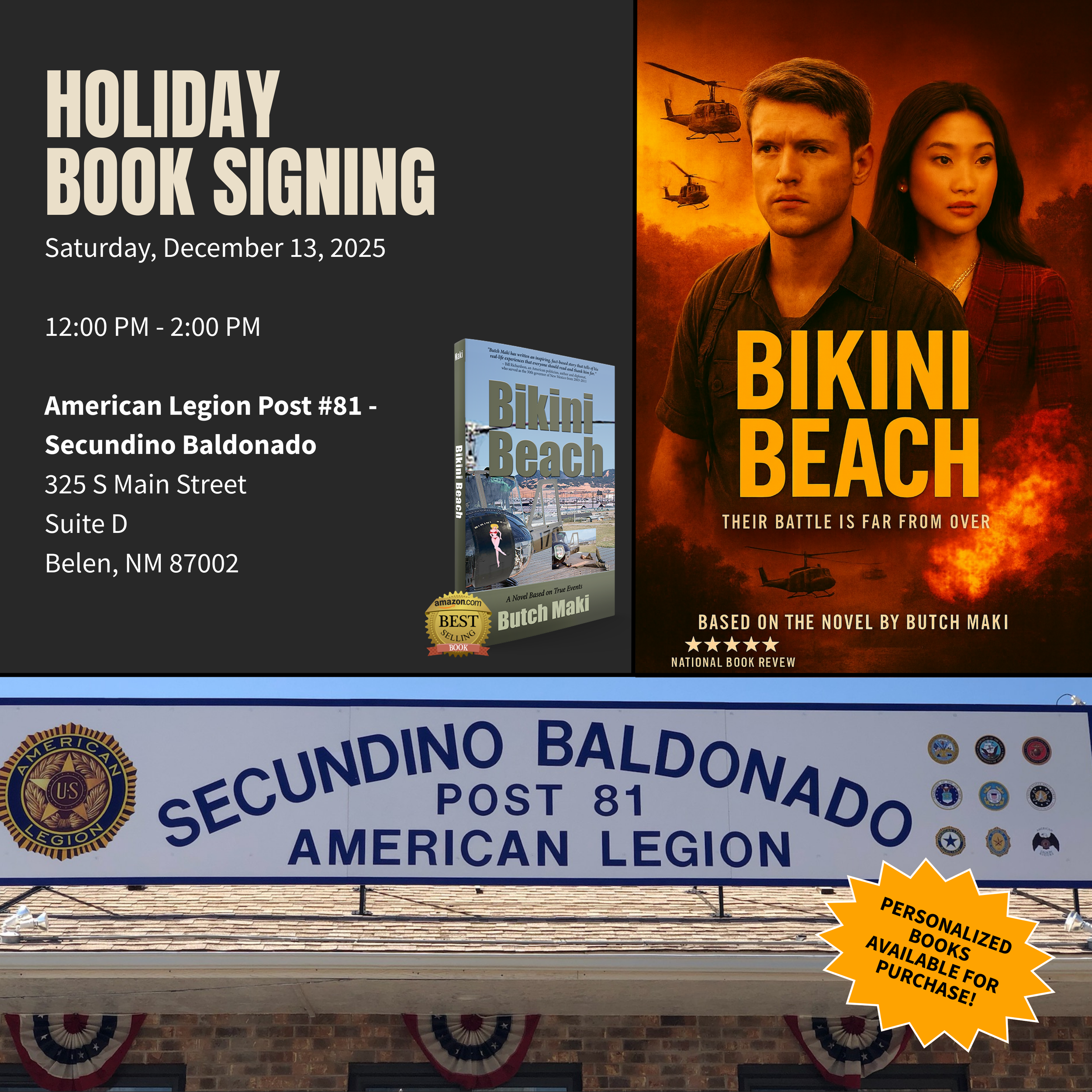 Holiday Book Signing Poster December 13 2025 at American Legion #81