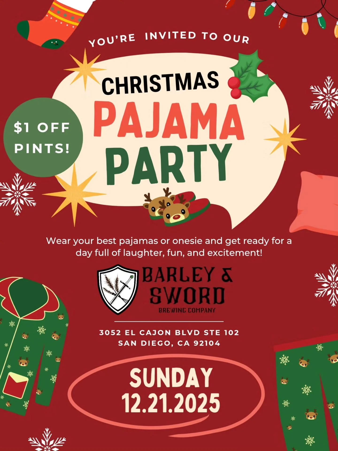 Come join us for a pre-holiday pajama party!
$1 pints just for wearing your Sunday Comfyest!