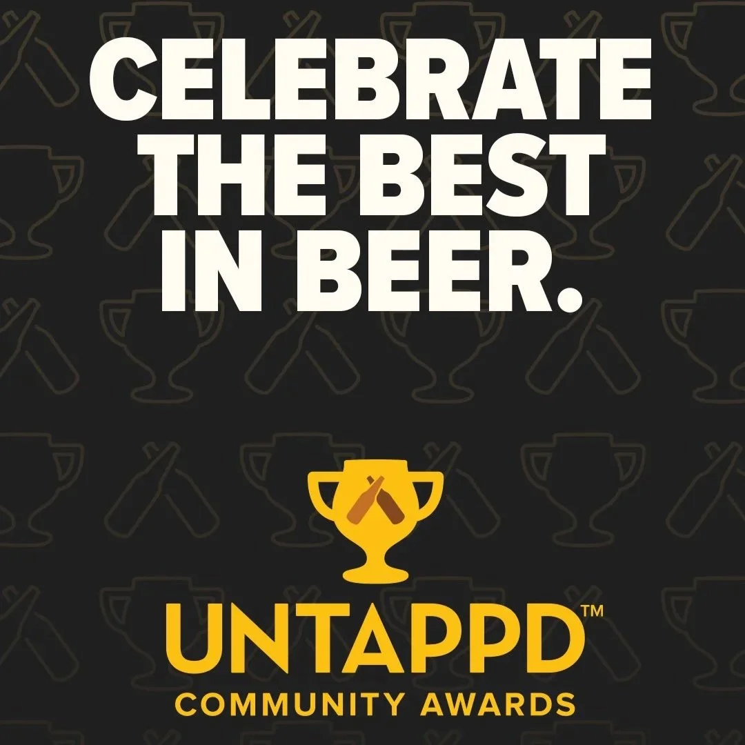 Poster with the text 'Celebrate the best in beer' and a golden trophy icon, promoting the Untappd Community Awards.