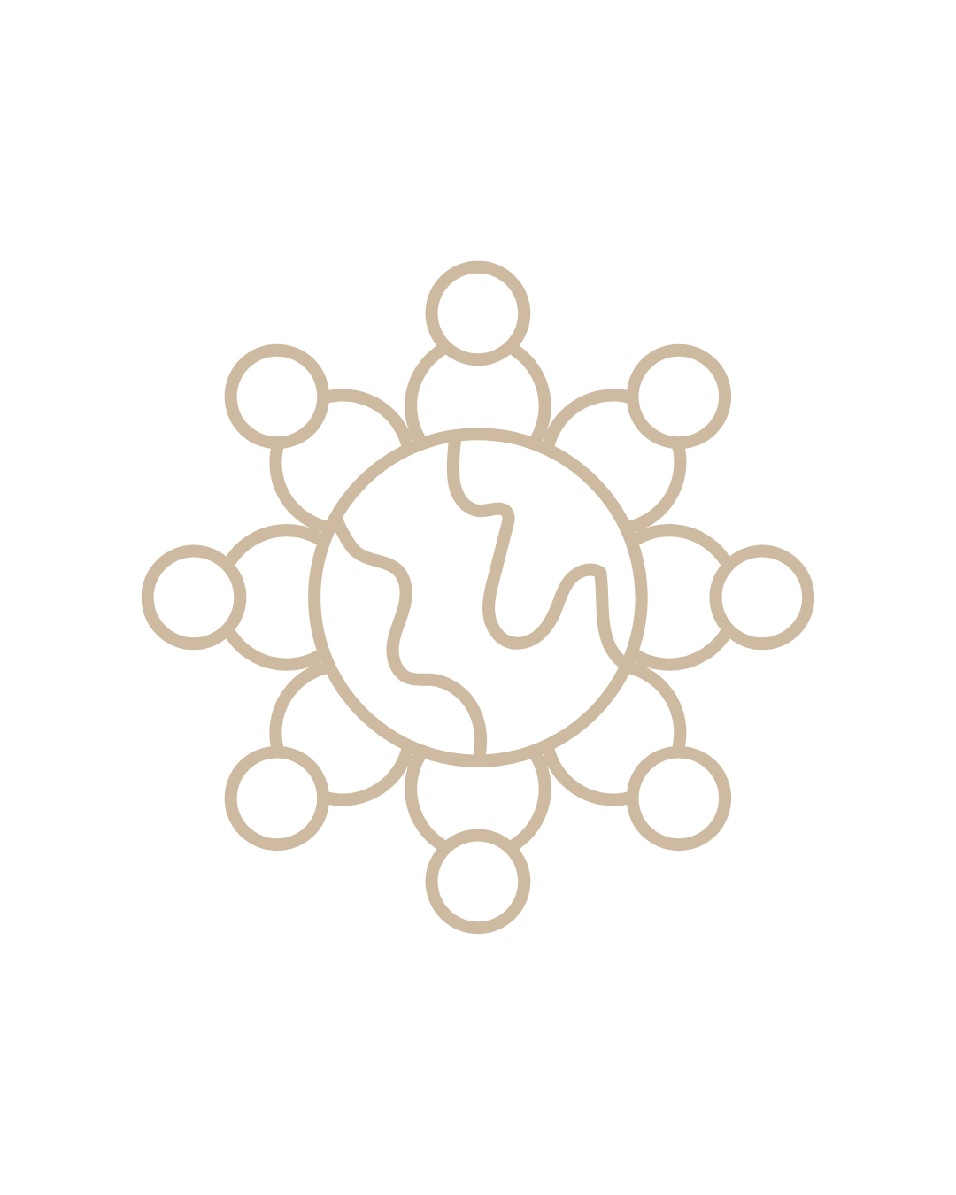 Outline of a snowflake with a globe and clock inside, on a black background.