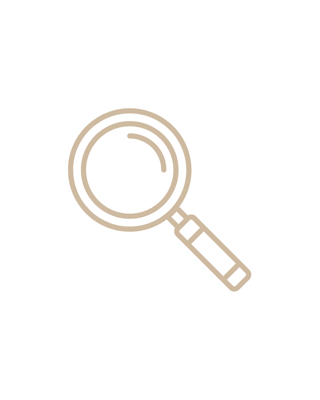 Magnifying glass icon with a circular handle on a black background.