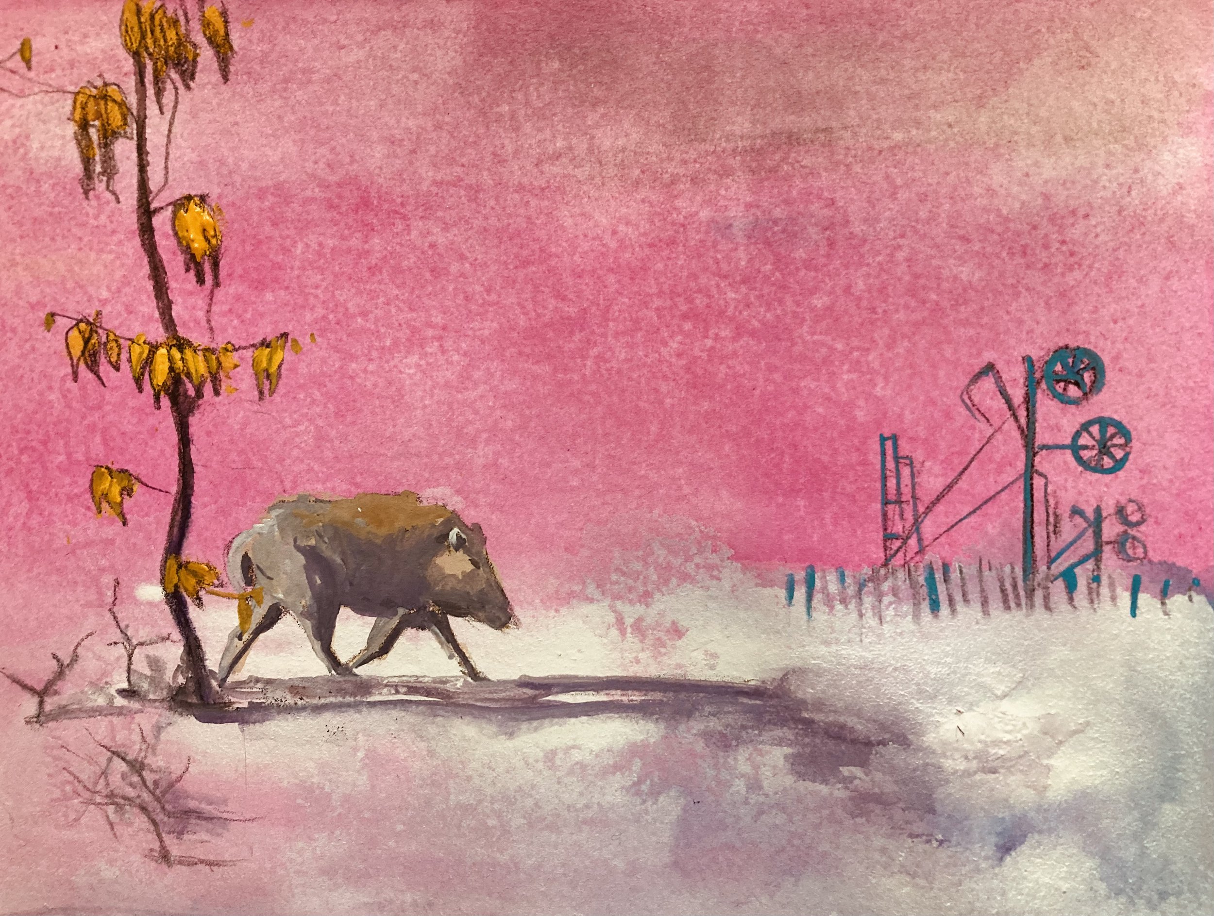 Bored, Gouache on Paper
