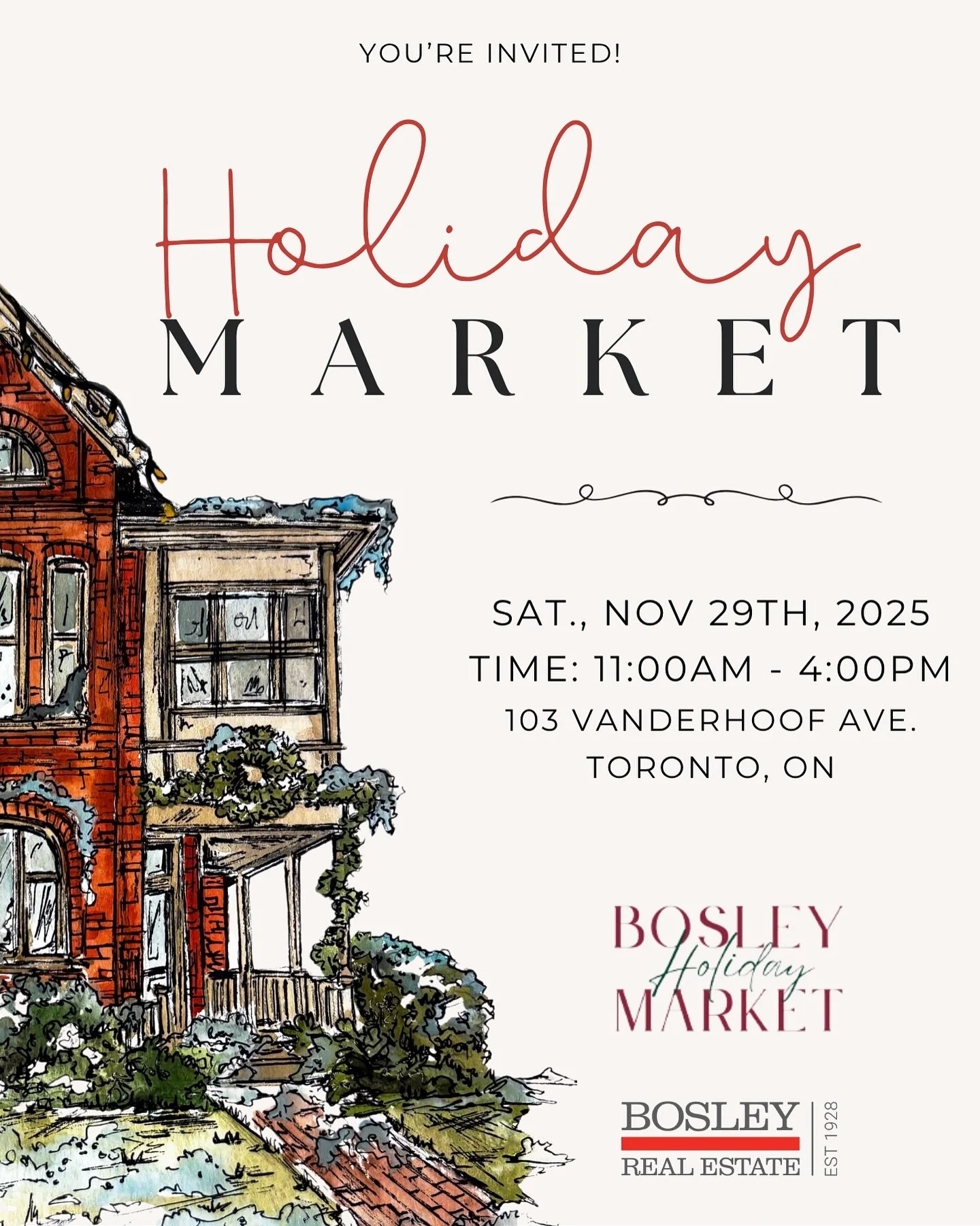 The Bosley Holiday Market is back and bigger than ever! 🎄

Join us on Saturday, November 29th, from 11AM&ndash;4PM at 103 Vanderhoof Ave for our 3rd Annual Bosley Holiday Market! A free to attend, festive day celebrating our community, local talent 