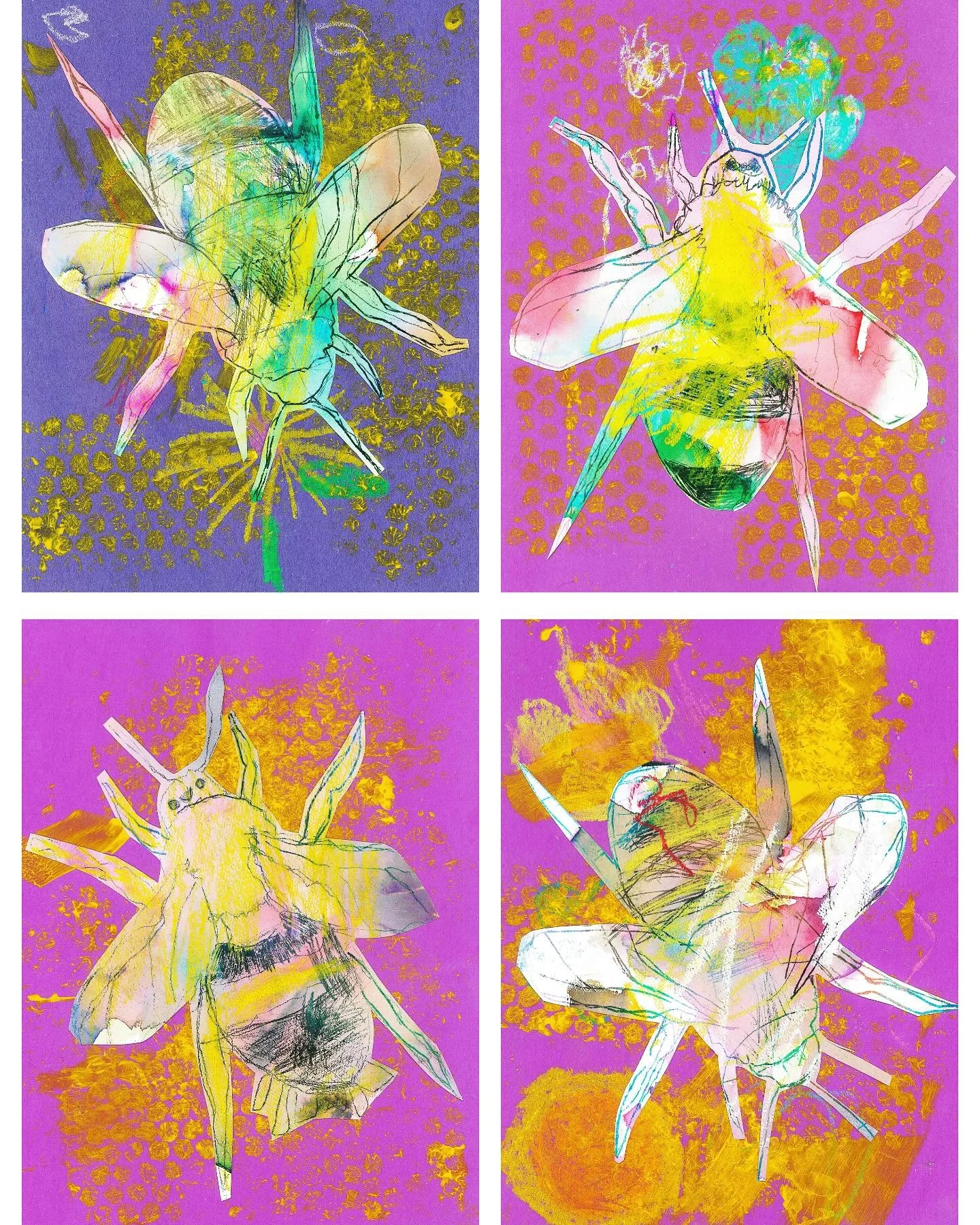 PreK3 hive 🐝 mixed media/oil pastel transfers