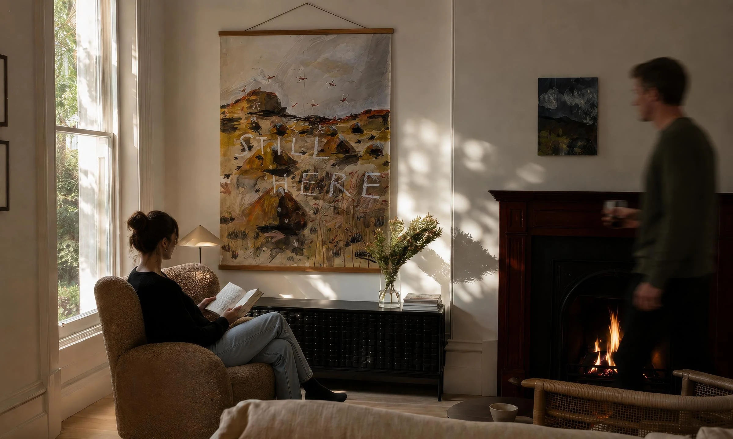 Still Here — open edition print in a living room, afternoon light
