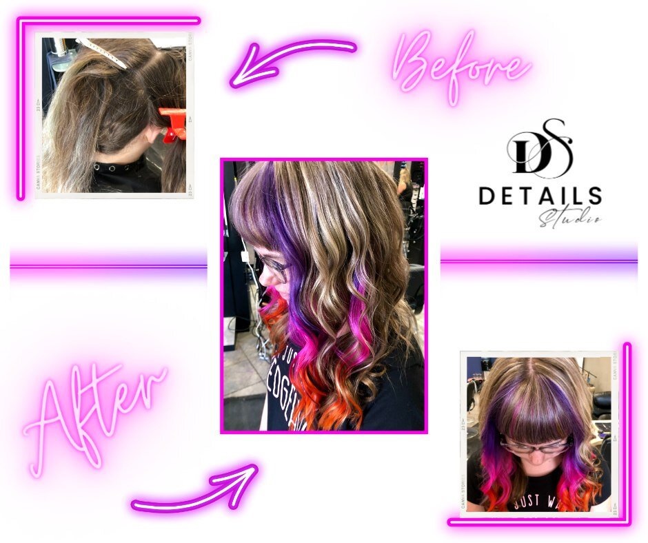 Life is too short to have boring hair 👀🎆 Are you ready for a fun change? 💜❤️🧡
Call the salon today or book online on our website 
Done by Kelsey 💇&zwj;♀️

Details Studio
5340 Rochdale Blvd 📍
(306) 924-4607 📞
www.detailsstudio.ca