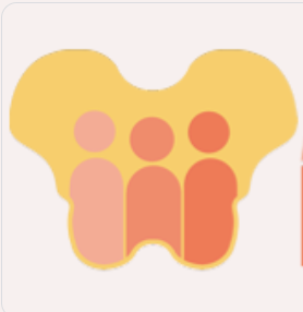 Simplified illustration of four people inside a butterfly-shaped outline, with two pink and two orange figures