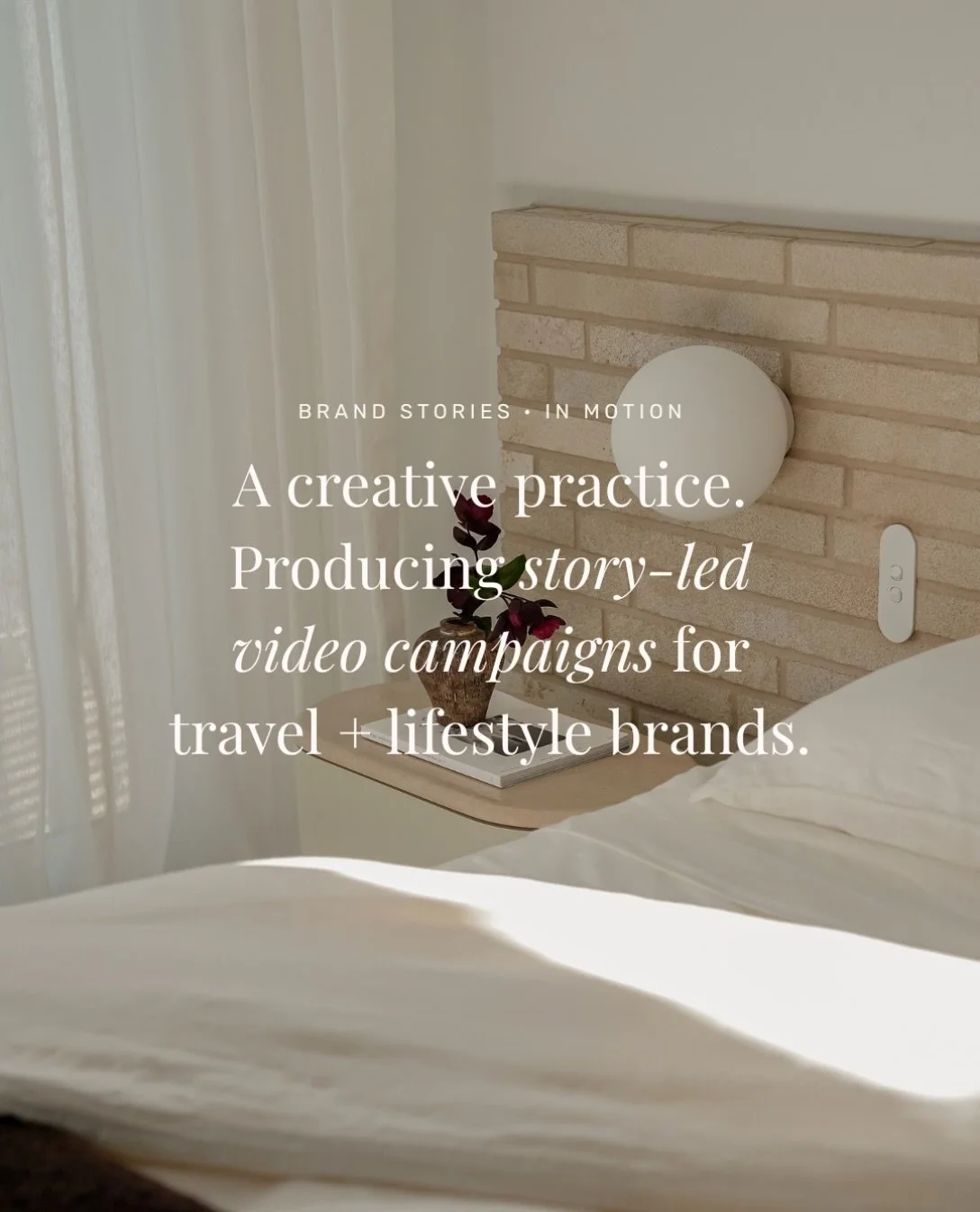 So, what is Hey Jo?

A creative practice producing story-led video campaigns for travel + lifestyle brands.

It&rsquo;s where 15+ years in television, a love of a good story and an eye for the details come together.

I work with brands to find what m