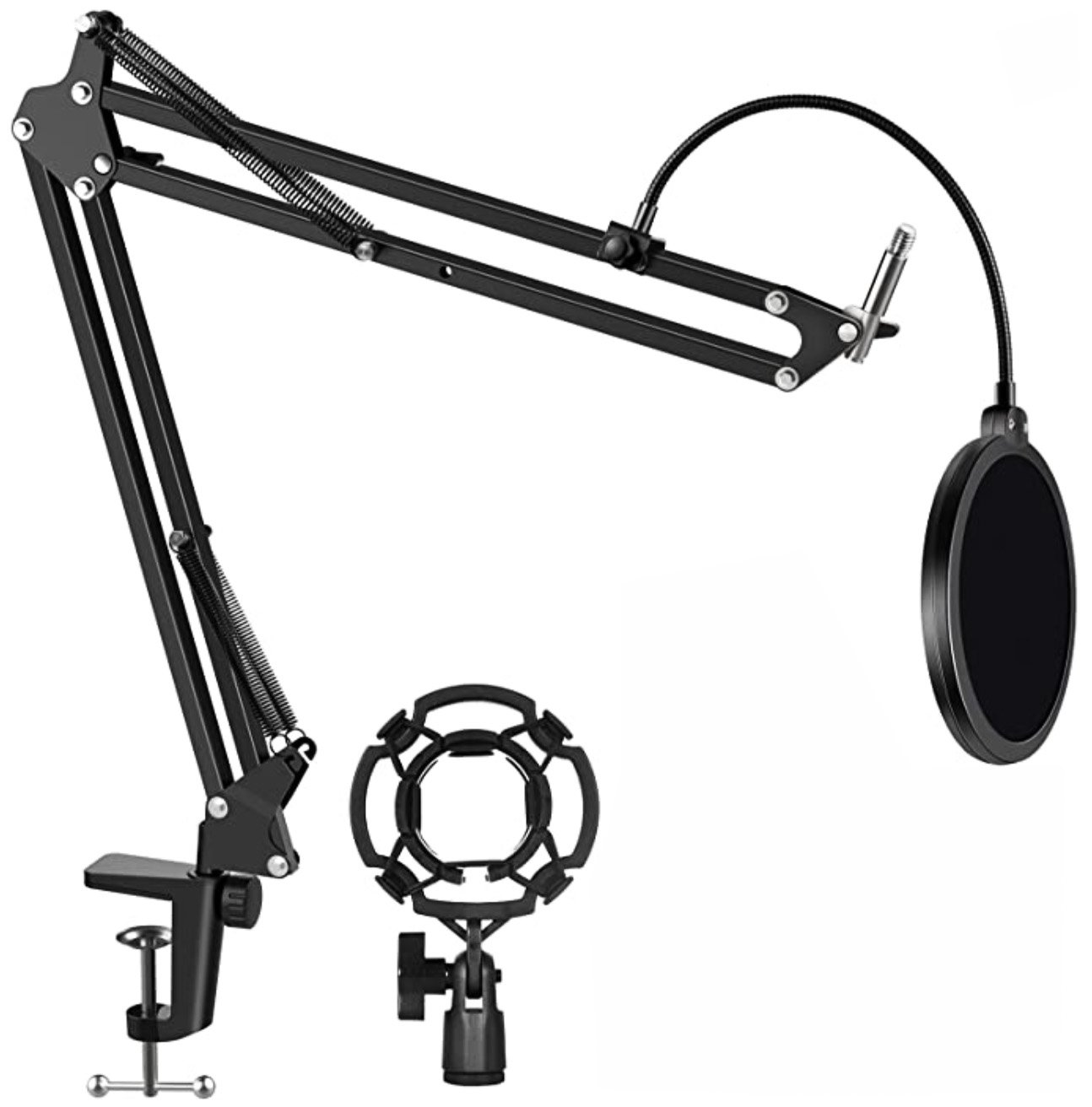 Microphone Suspension Boom Scissor Arm with 3/8"to 5/8" Screw Adapter Shock Mount