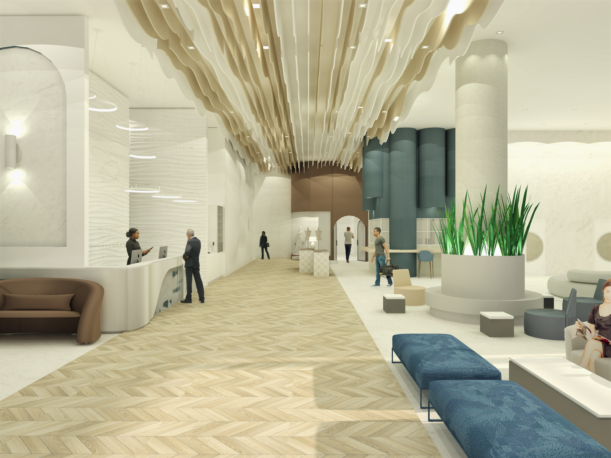 Projet créatif - Situé dans la grande région de Québec, l’hôtel Vallisneria est un hôtel haut de gamme. Inspiré de l’univers aquatique, l’ambiance des lieux est lumineuse, frais et coloré. Que se soit pour le restaurant, pour la boutique ou encore p