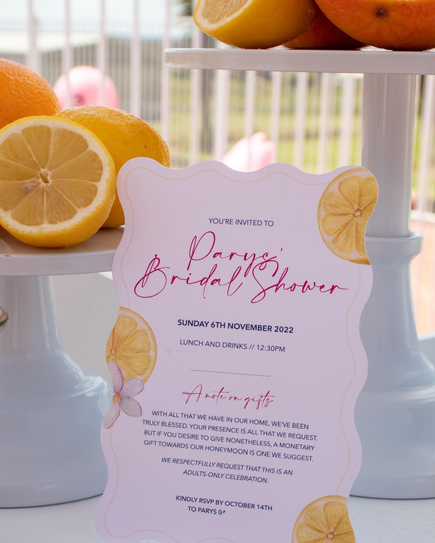 A moment for the invite ❤️&zwj;🔥

We LOVED creating this design for Parys&rsquo; Bridal Shower last year! It turned out exactly how we envisioned it 🍋🍊 

Getting excited for the wedding now!! Keep an eye out for the wedding suite designed by @_ami