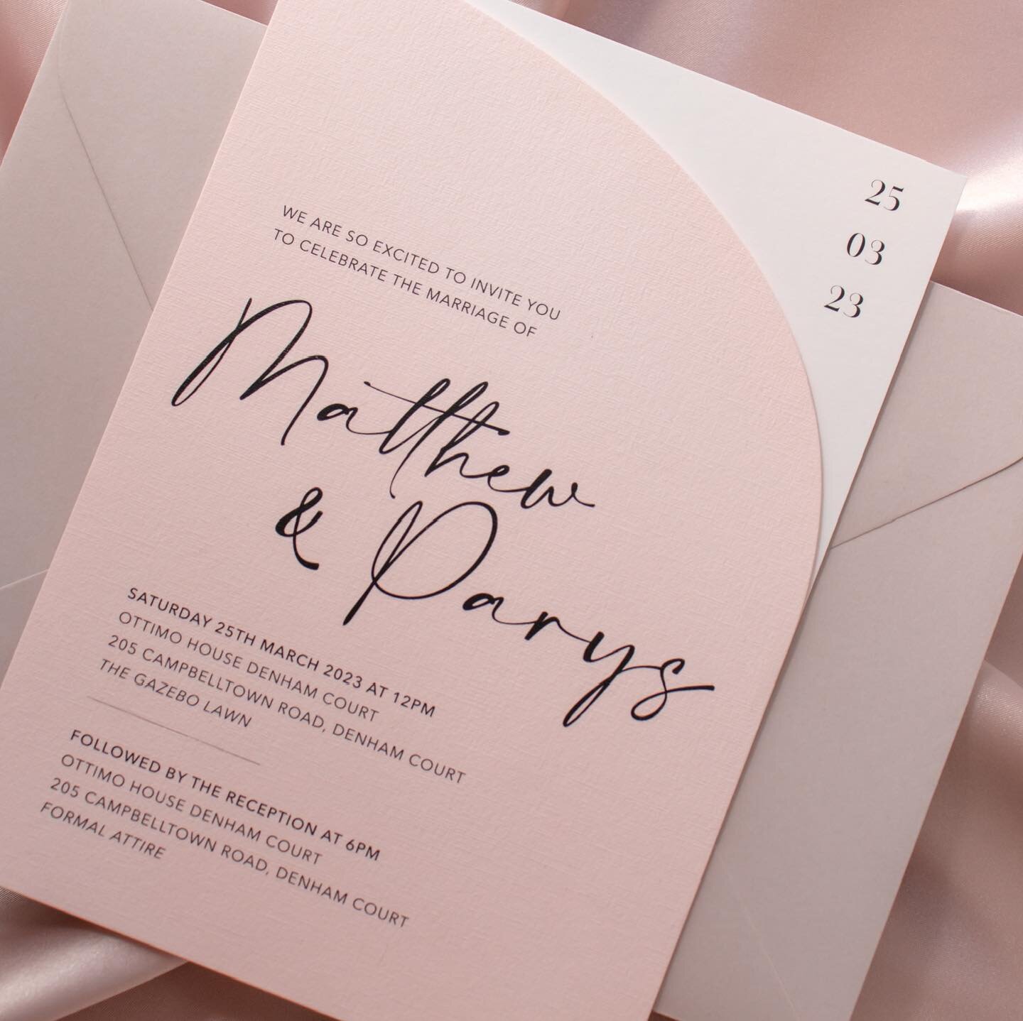 M &amp; P 💍 

Drawing inspiration from this couples unique style, we crafted one-of-a-kind invitiations that captured the essence of their special day. Let us help you create an invitation that reflects your unique love story 🤍