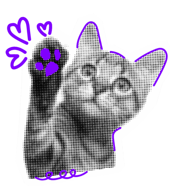 Decorative. Magazine/scrapbook style cat with paw raised.