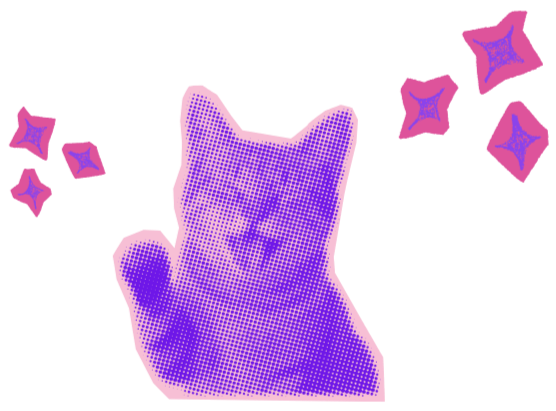 Pink and purple magazine style cat with doodle pink and purple stars