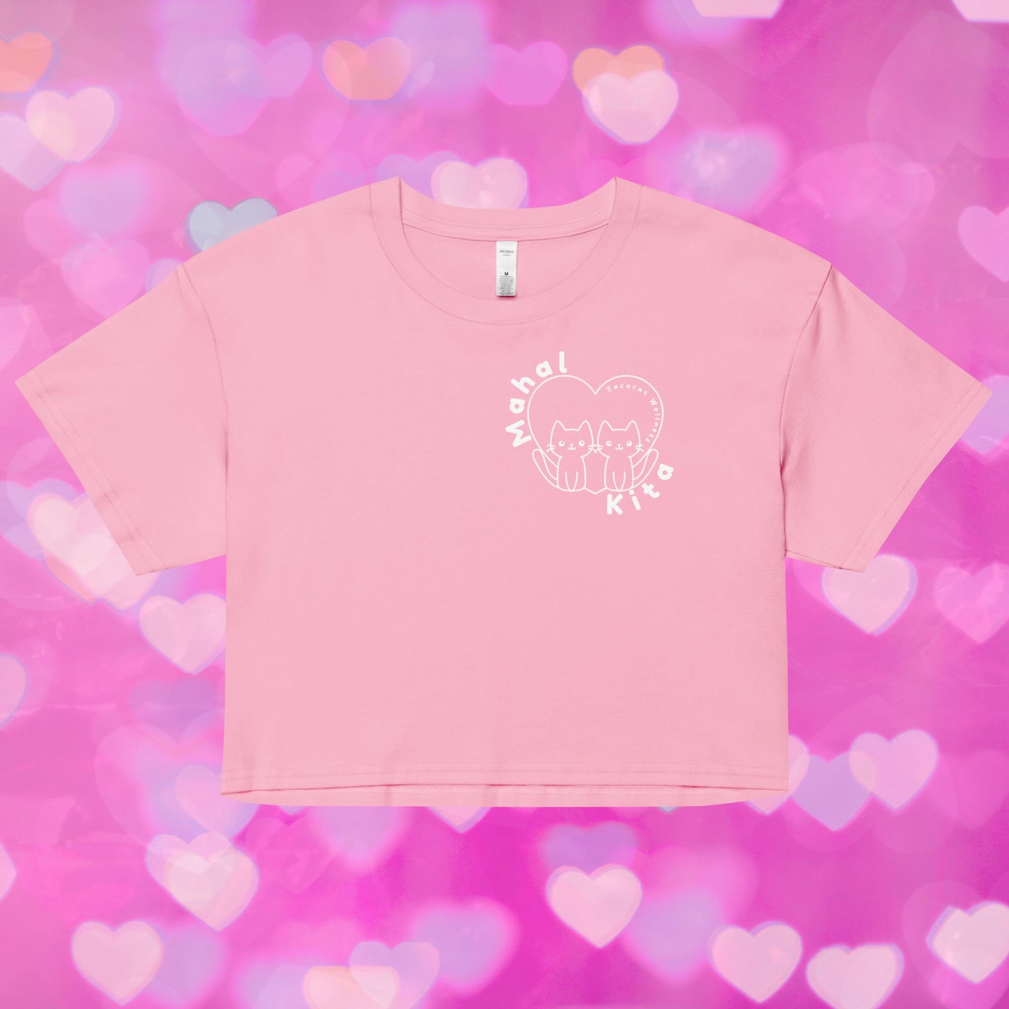 A relaxed-fit crop top featuring a cute illustrated cat and the words “Mahal Kita” in playful Tagalog script. Design is centered on the chest.