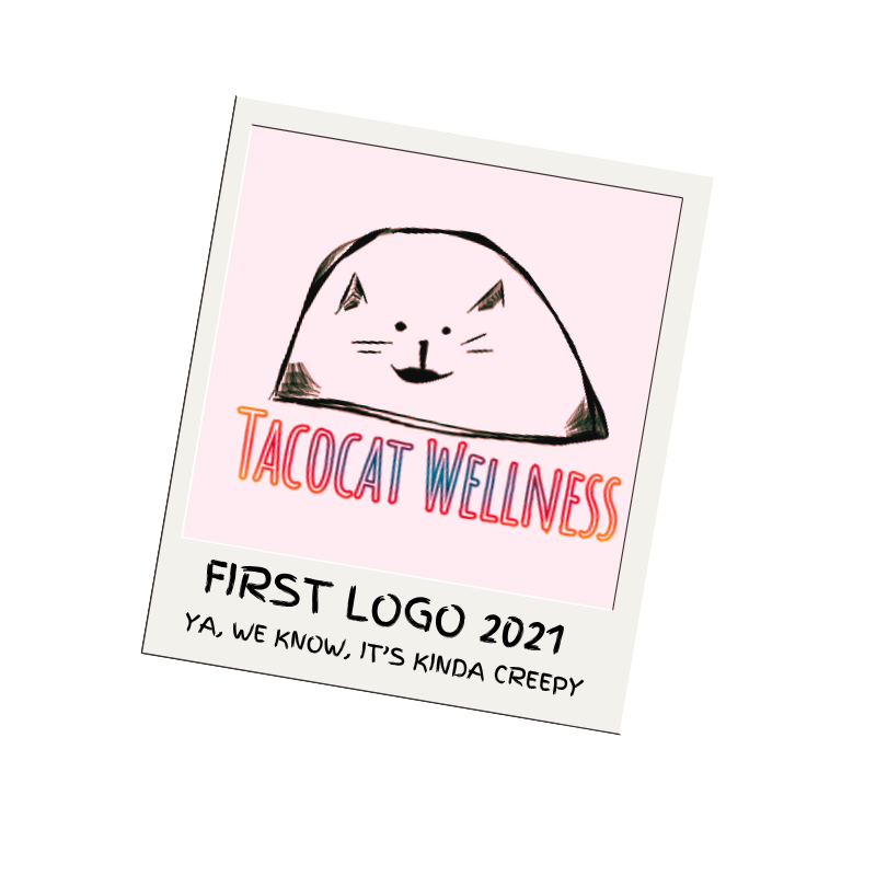 Original hand drawn Tacocat Wellness logo, pencil style cat with devilish ears.