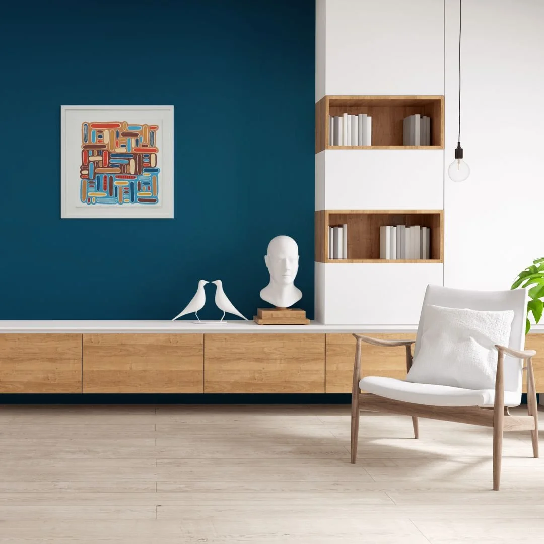 Stratified, oil on printmaking paper (framed), 29 x 29 x 1 inches