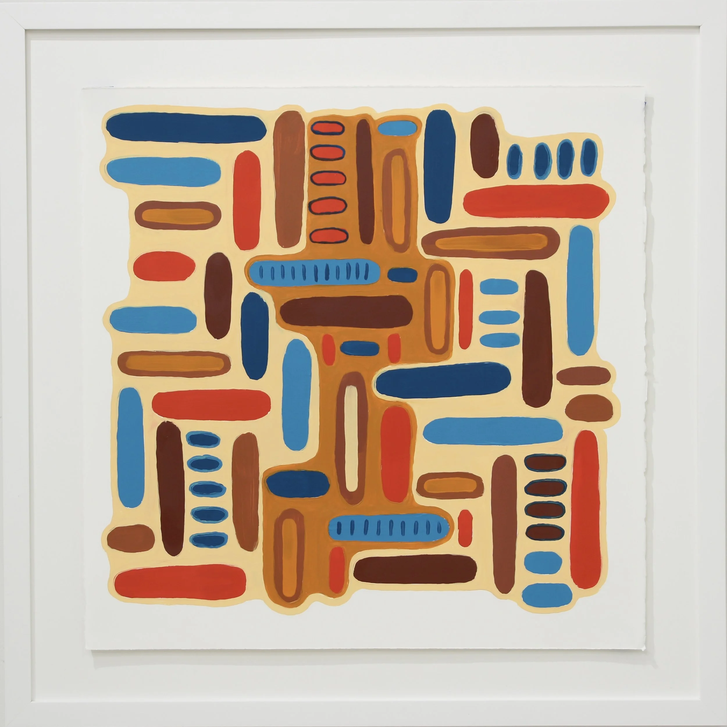 Pale Ground, Deep Roots, oil on printmaking paper (framed), 29 x 29 x 1 inches