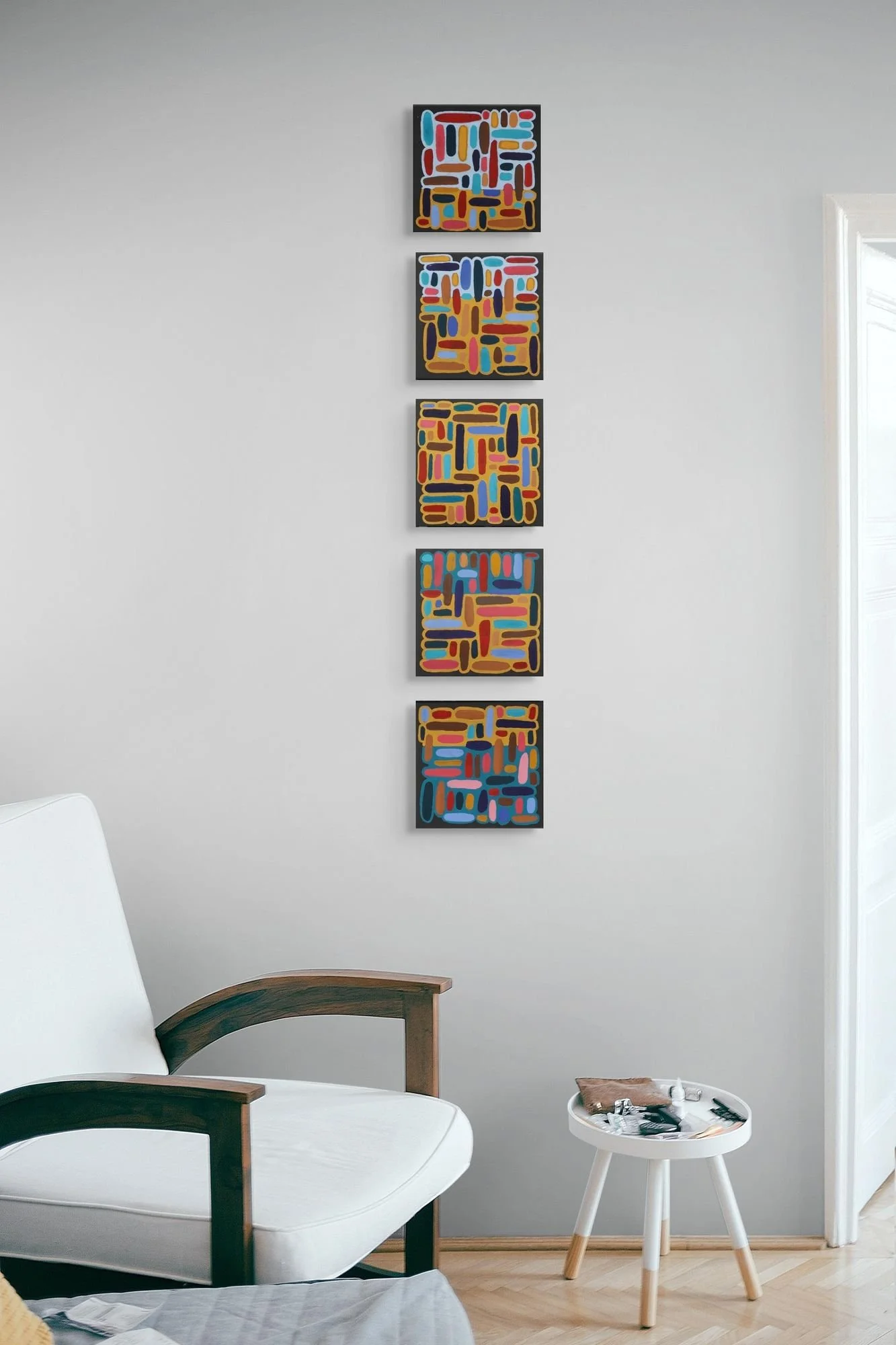 Verse III, IV, and V, oil on canvas, 10 x 10 inches each