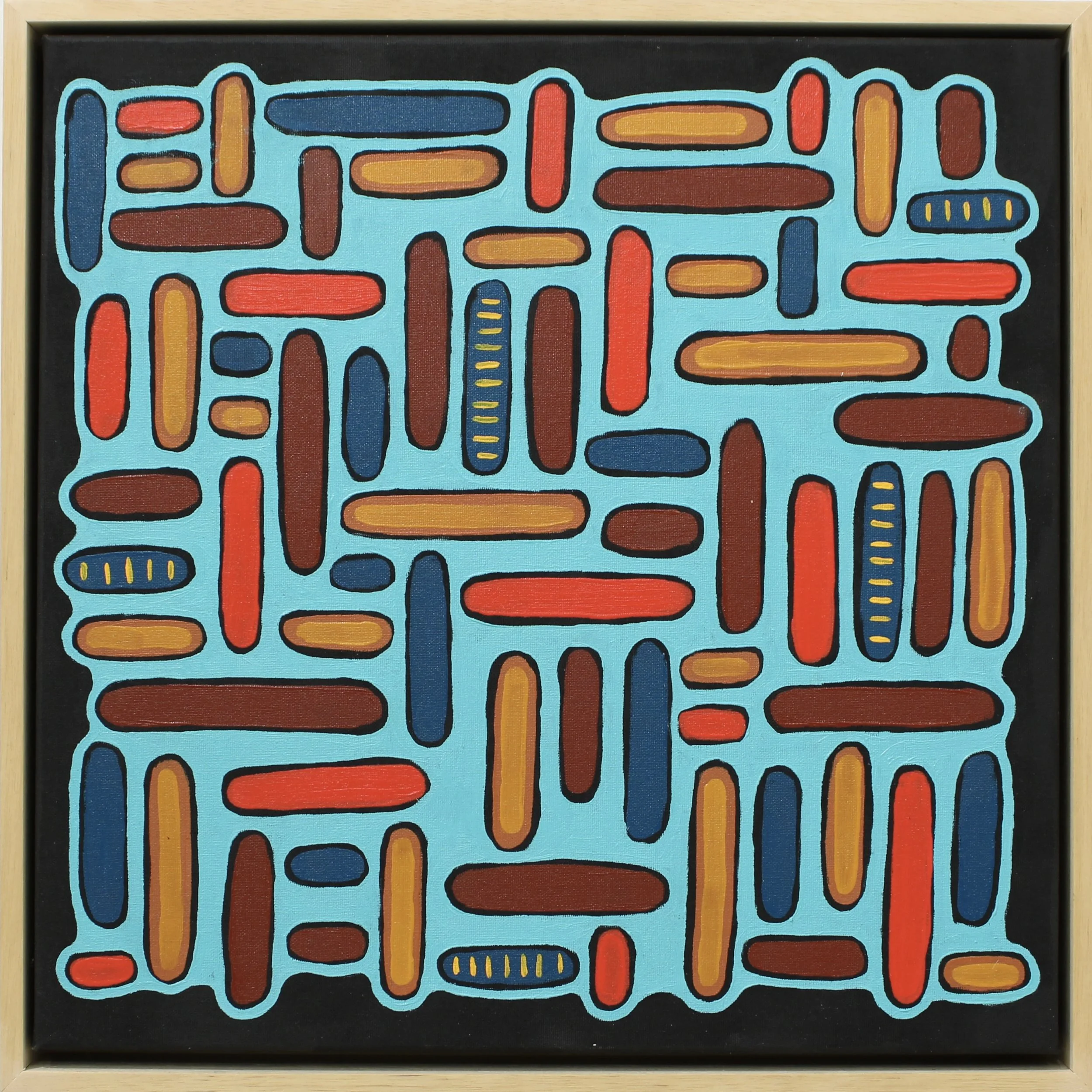 Turquoise Trail, oil on canvas in maple frame, 17 x 17 x 2 inches