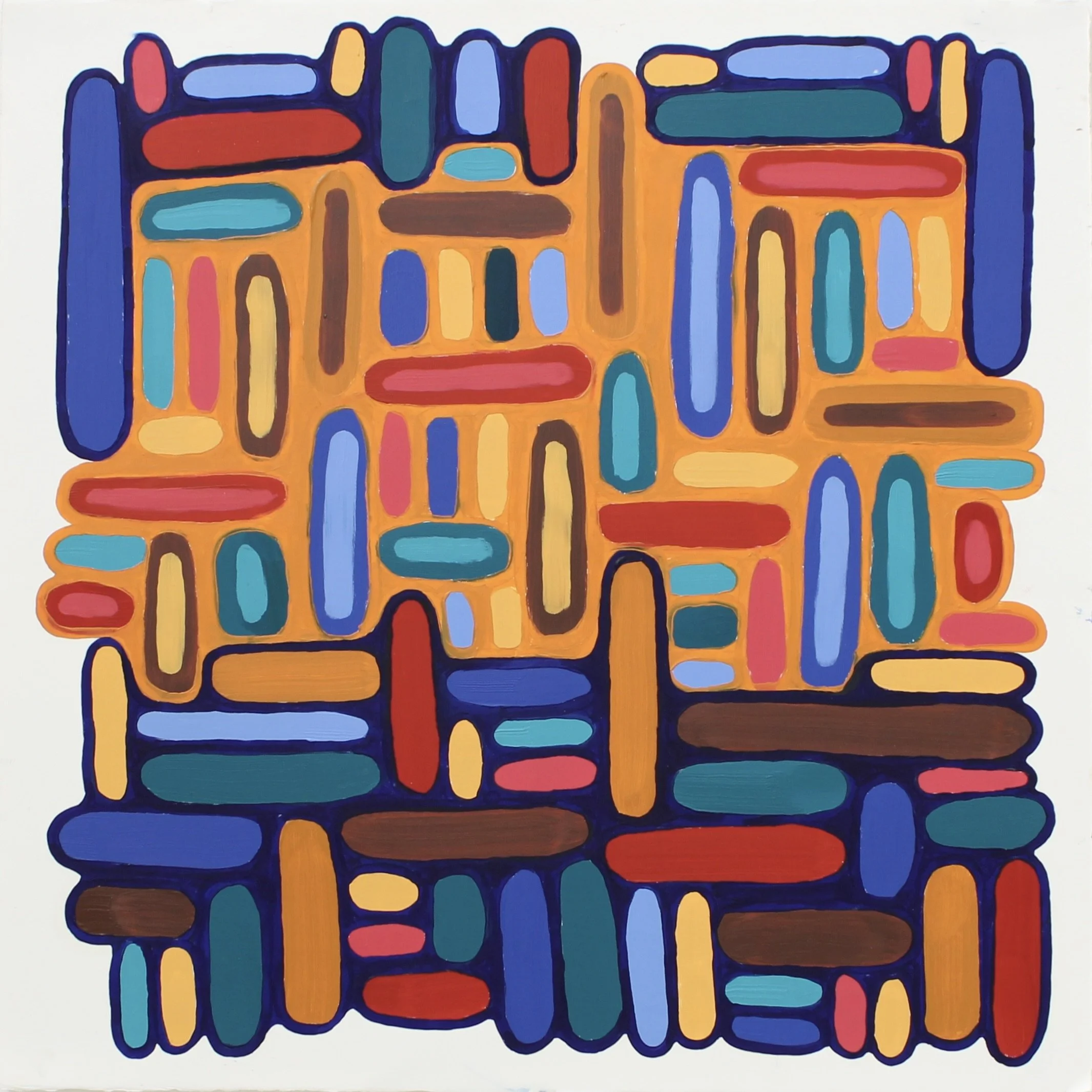 Golden Hour Weaving, oil on printmaking paper