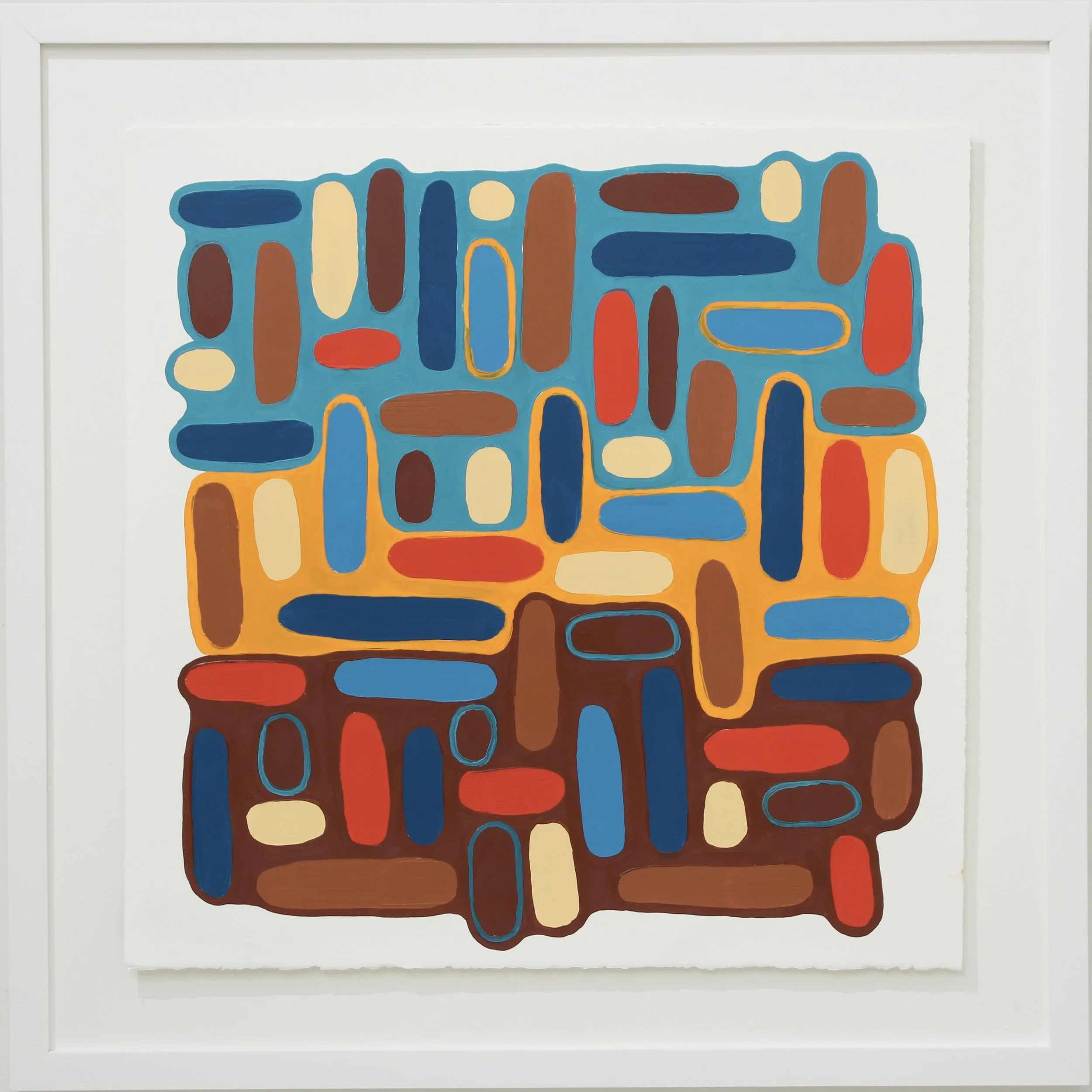 Three Earths, oil on printmaking paper (framed), 29 x 29 x 1 inches