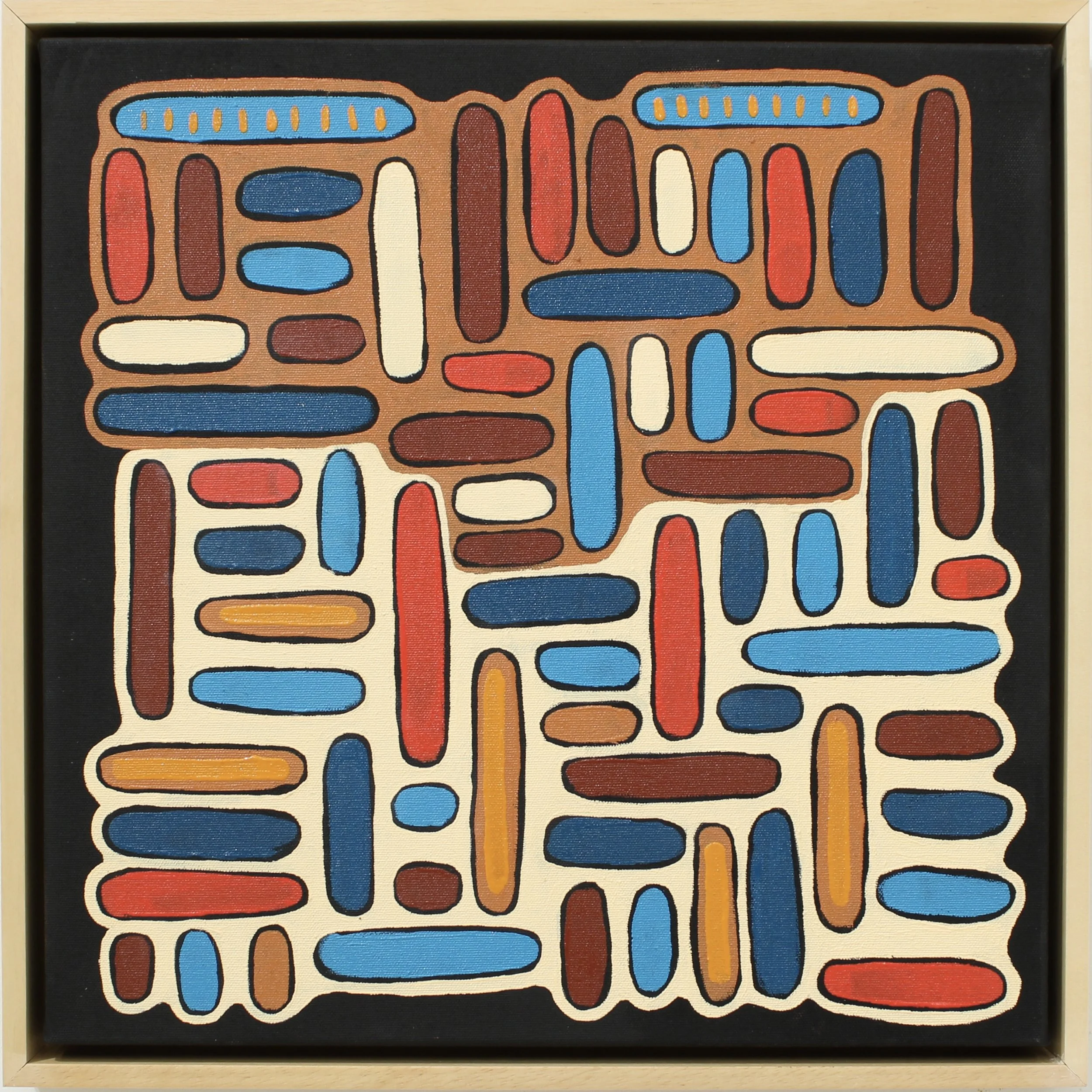 Ladder to the Sky, oil on canvas in maple frame, 17 x 17 x 2 inches