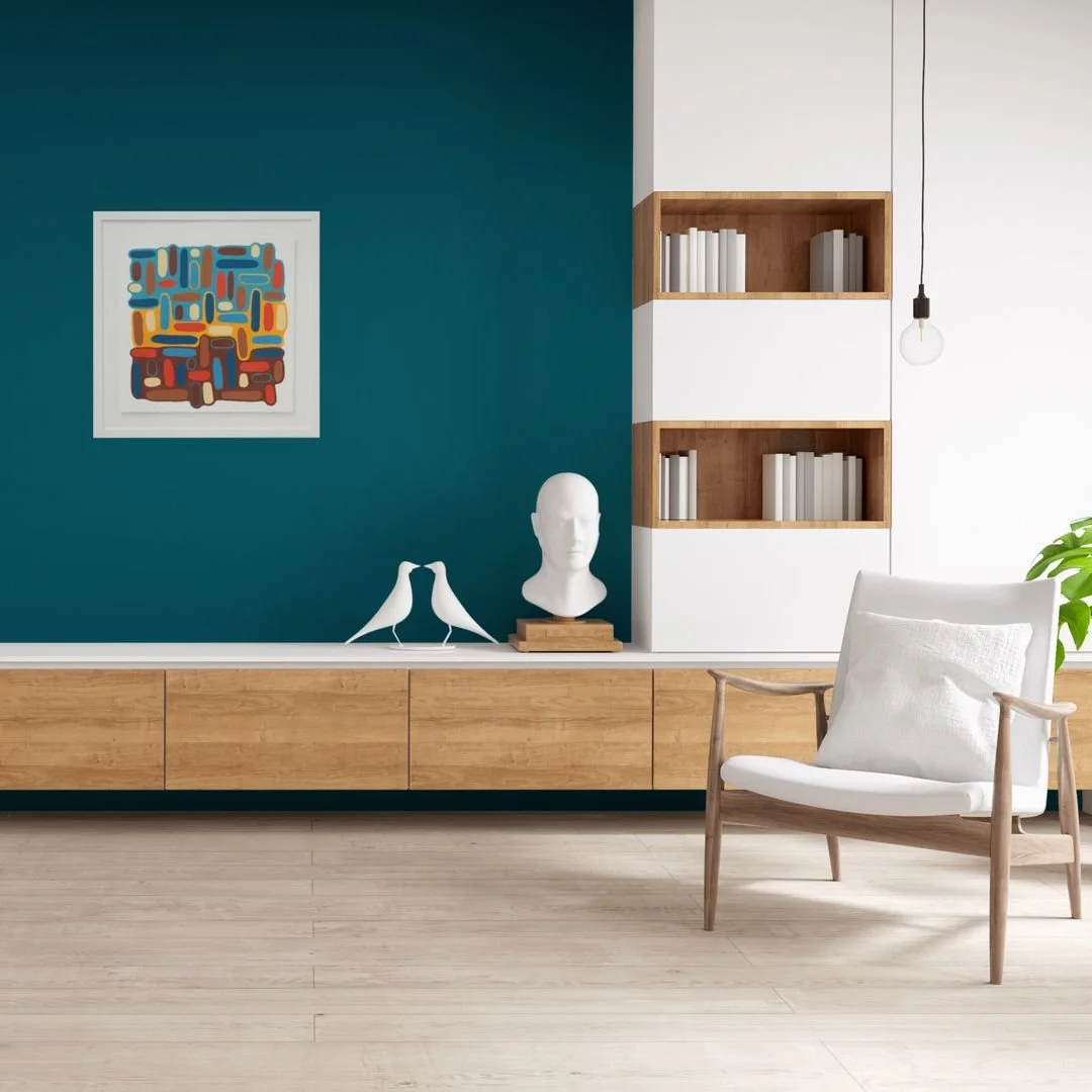 Three Earths, oil on printmaking paper (framed), 29 x 29 x 1 inches