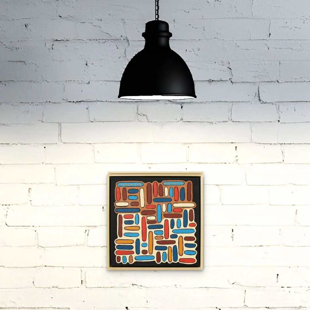 Ladder to the Sky, oil on canvas in maple frame, 17 x 17 x 2 inches