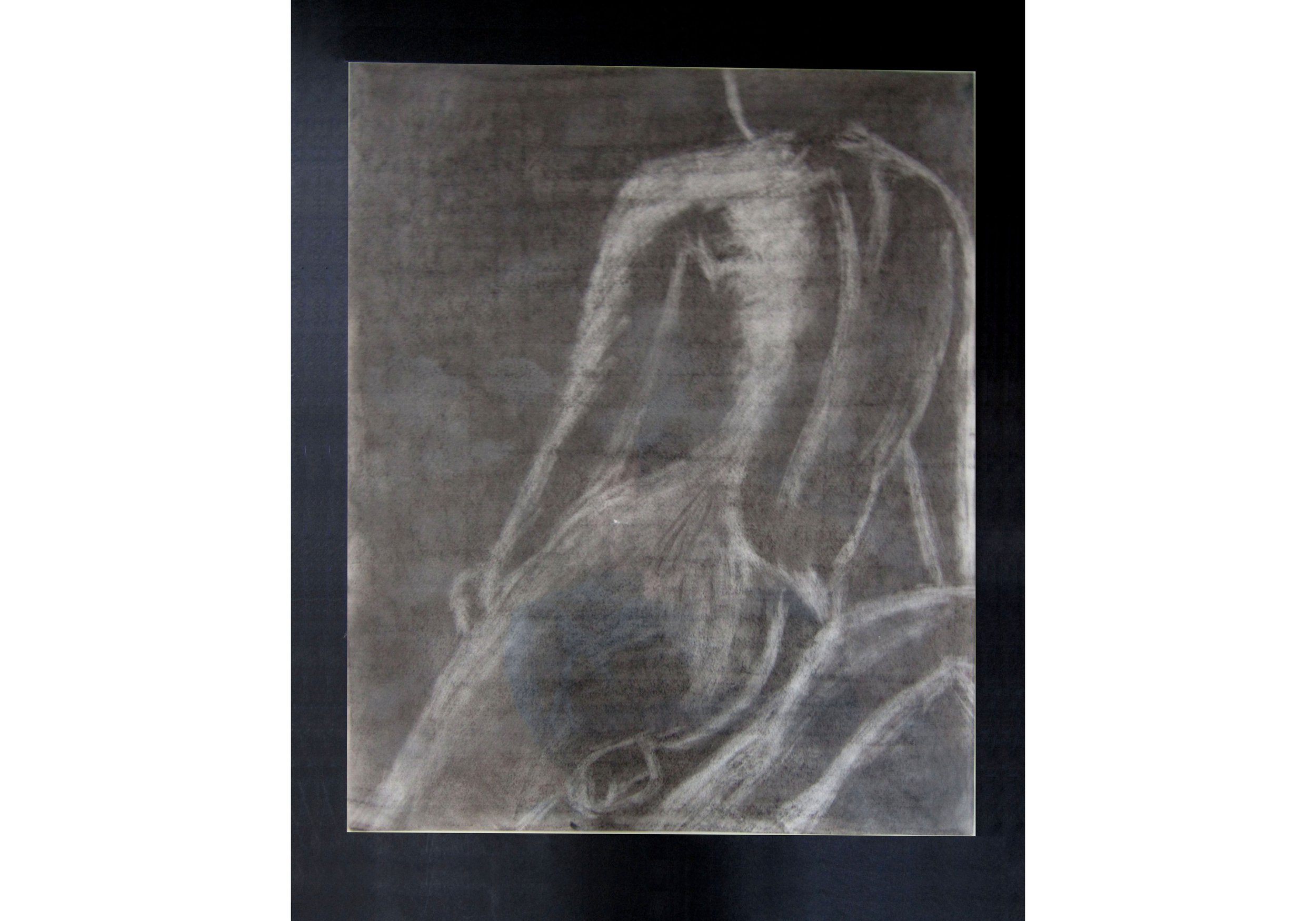 A nude figure charcoal drawing of a woman's back.
