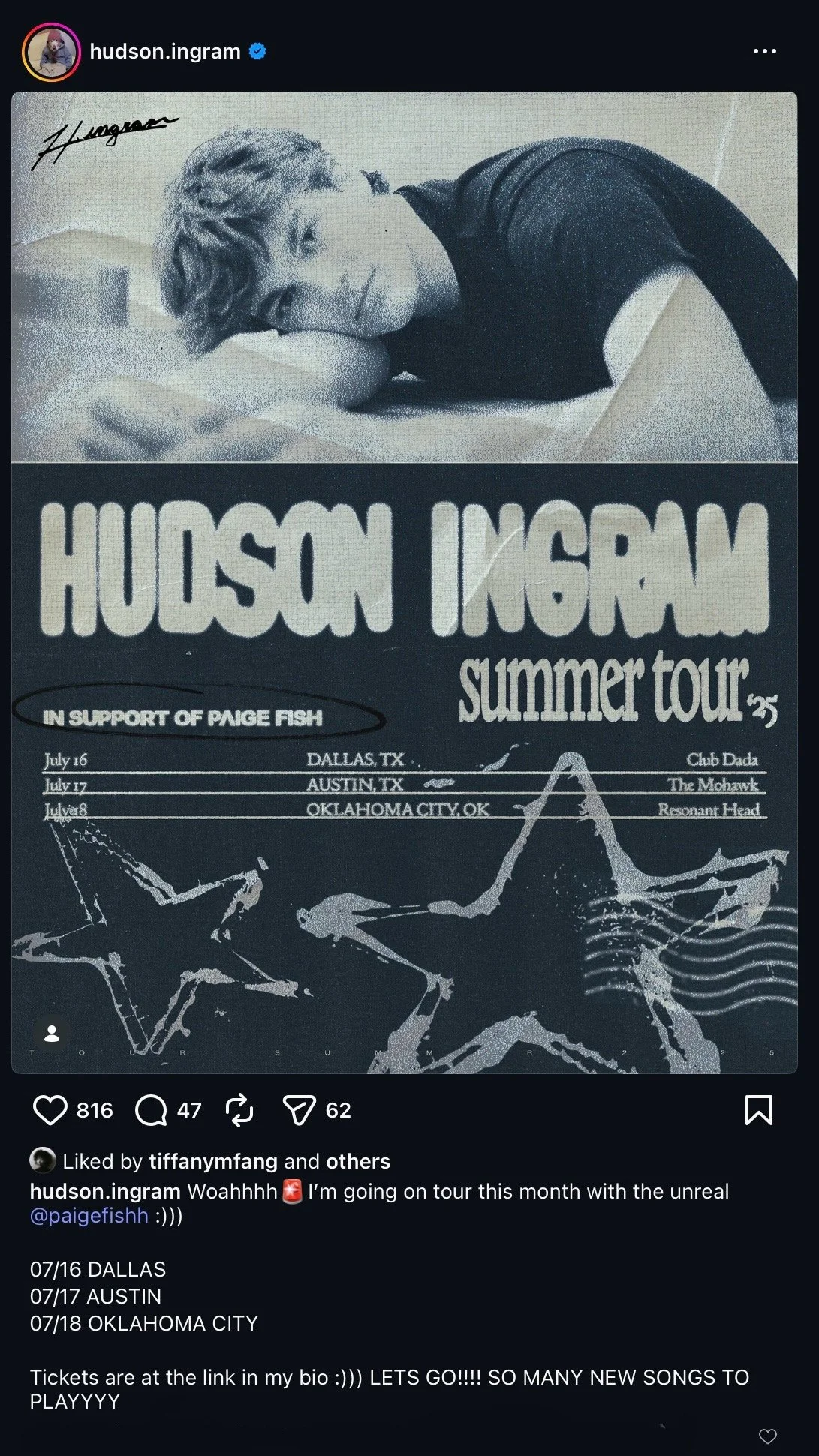 Hudson Ingram Summer Tour Support Social Graphic