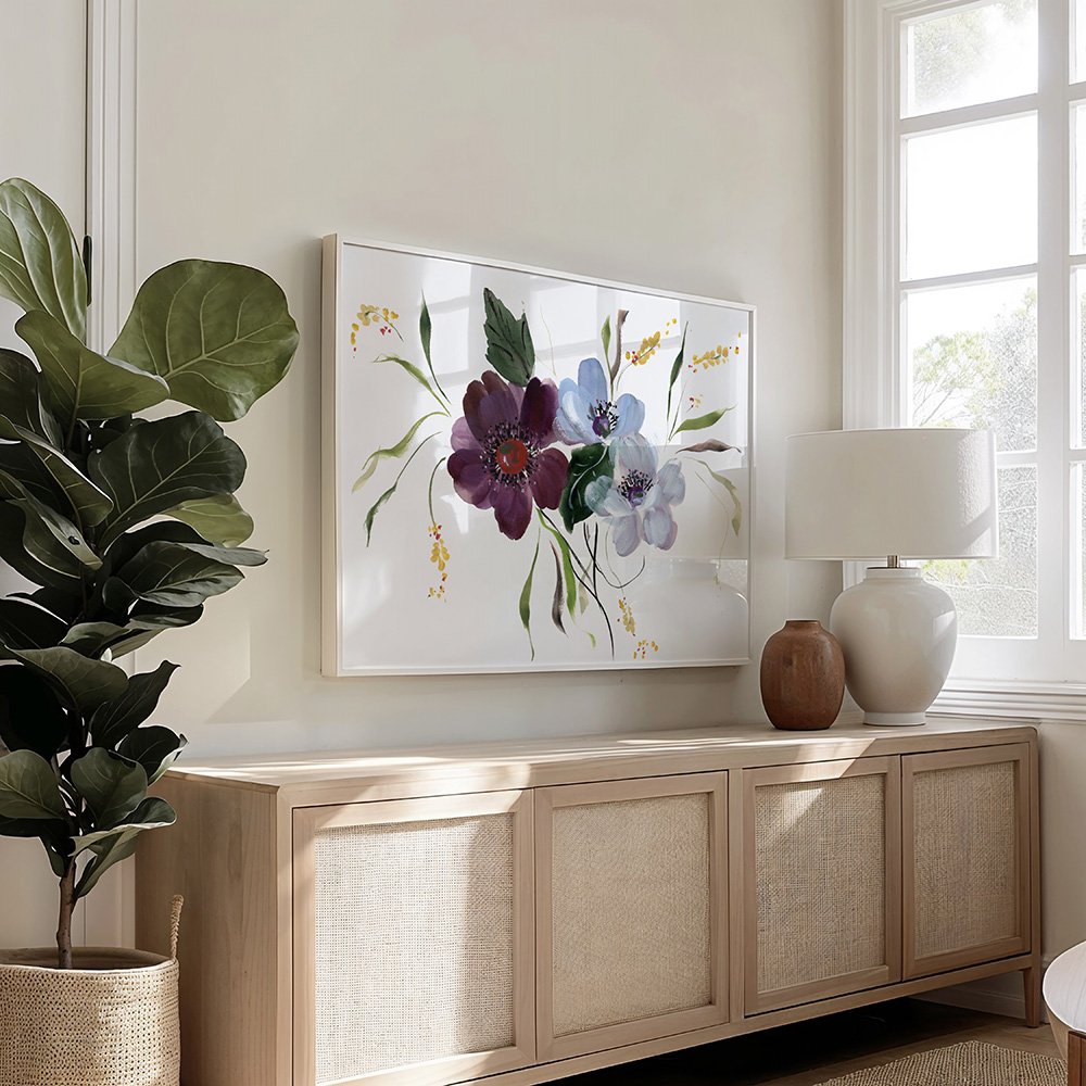 Large Print of purple and blue anemones for modern design interior deaign