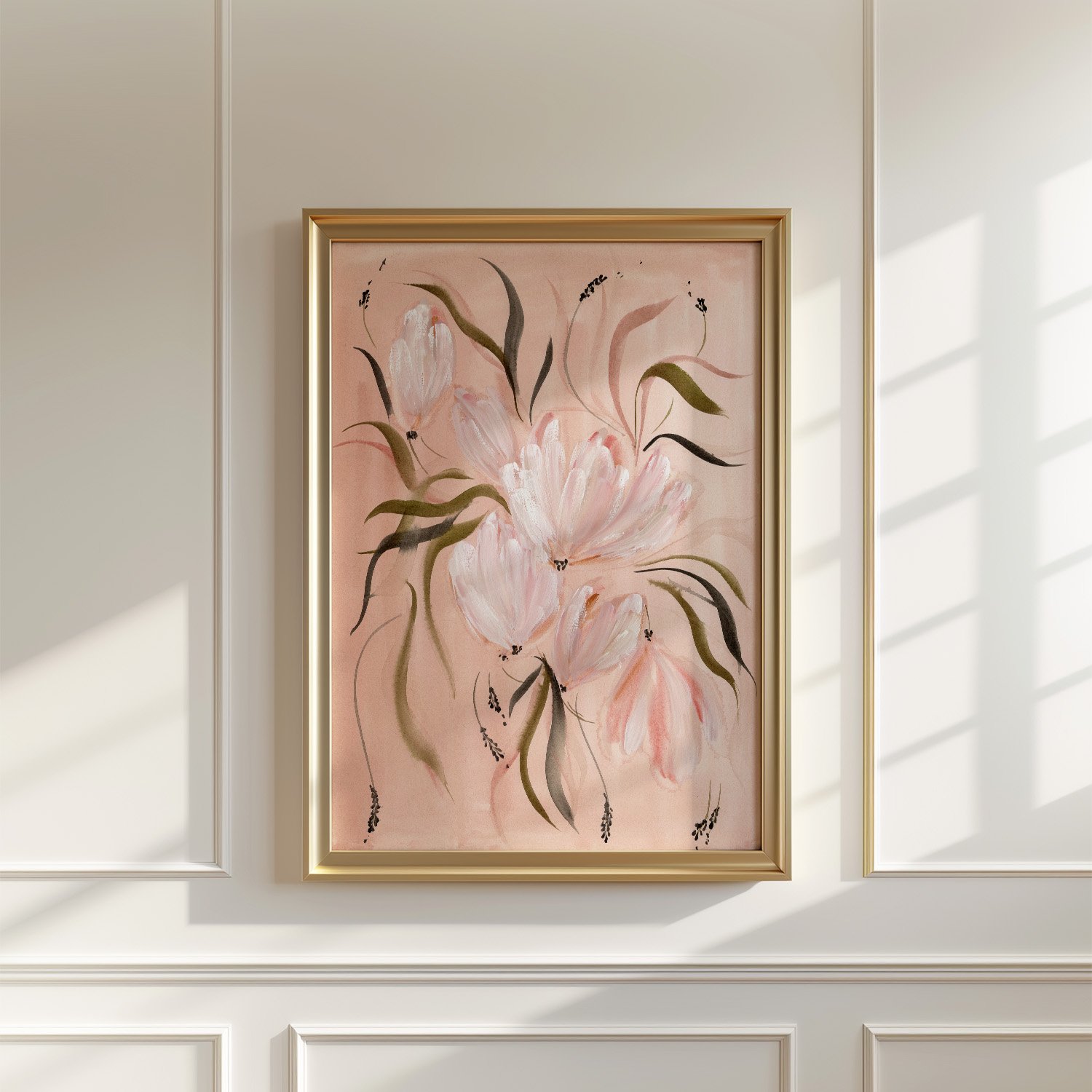 Wild White Tulips Watercolor Painting