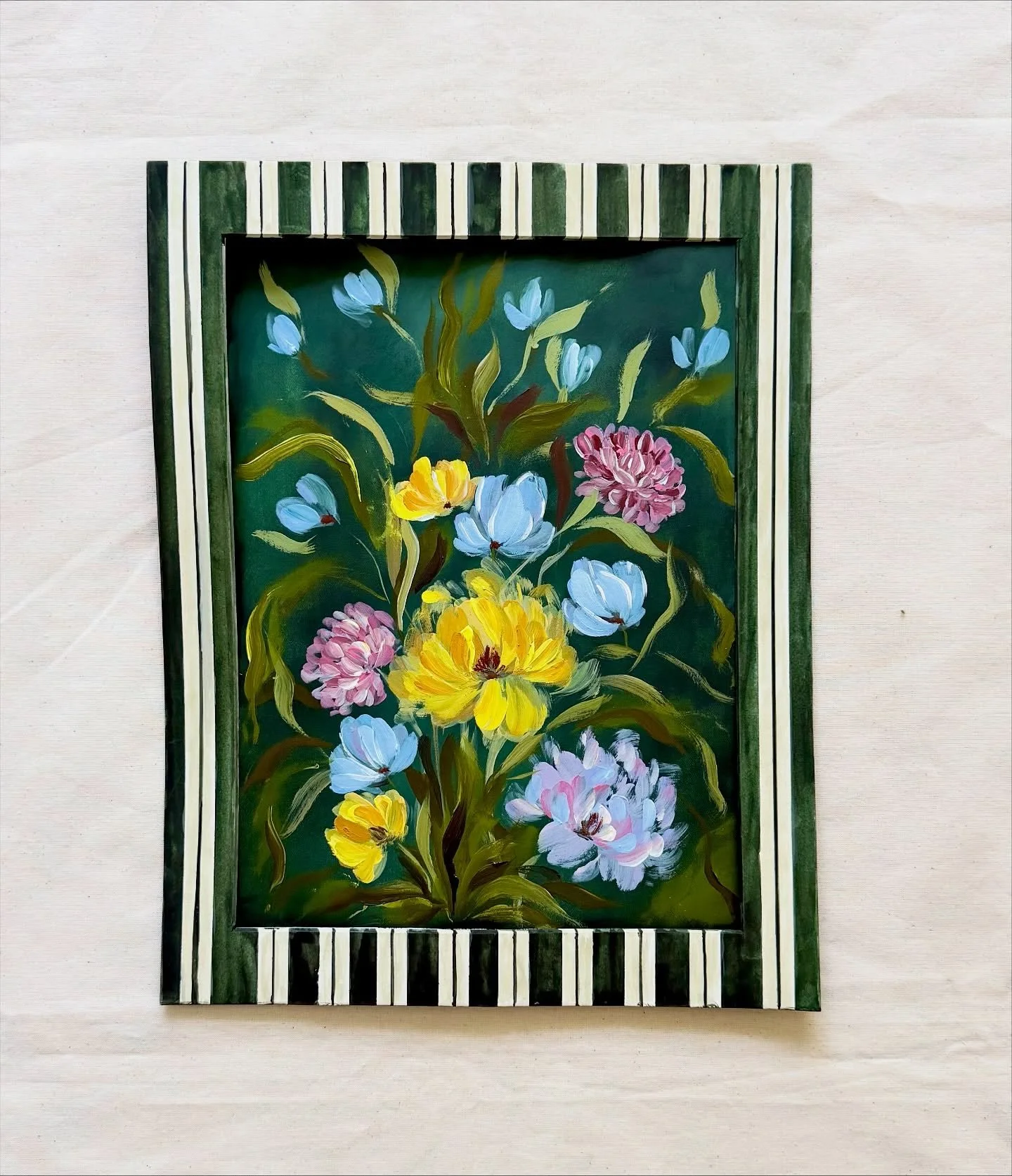 I don’t know what to make of this yet. I probably need few more hours of staring and walking by this painting to make up my mind. I have been hopping from I don’t like it, to it’s actually pretty every few seconds. Can you pretty pl