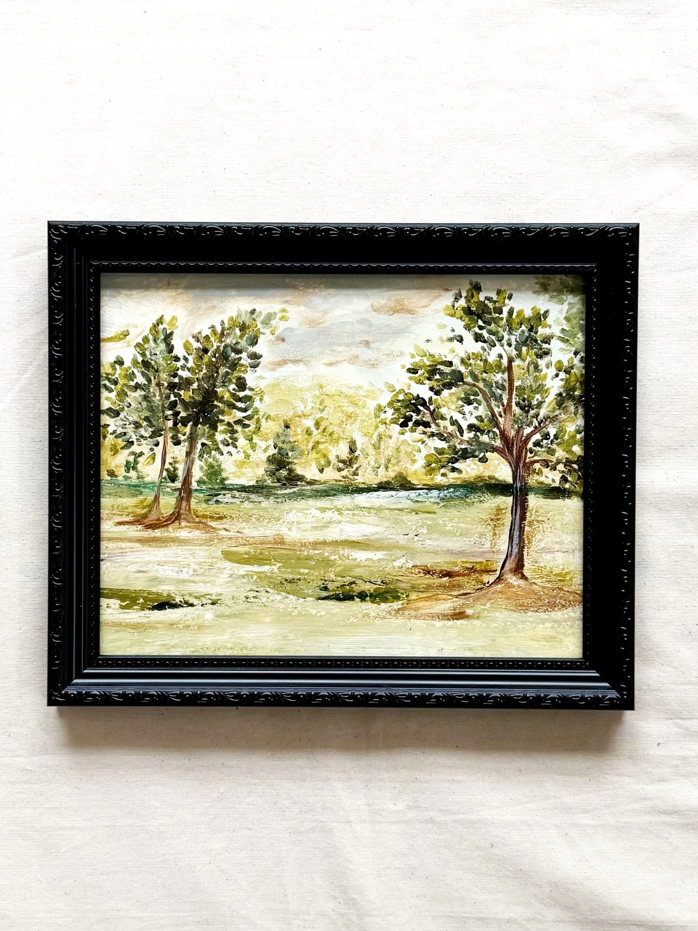 Dreamy landscape painting. Four framed landscapes will be part of the Moss &amp; Silk original collection, launching December 5th! 

Quiet elegance meets timeless charm. These vintage-inspired botanicals and pastoral landscapes bring English cottage 