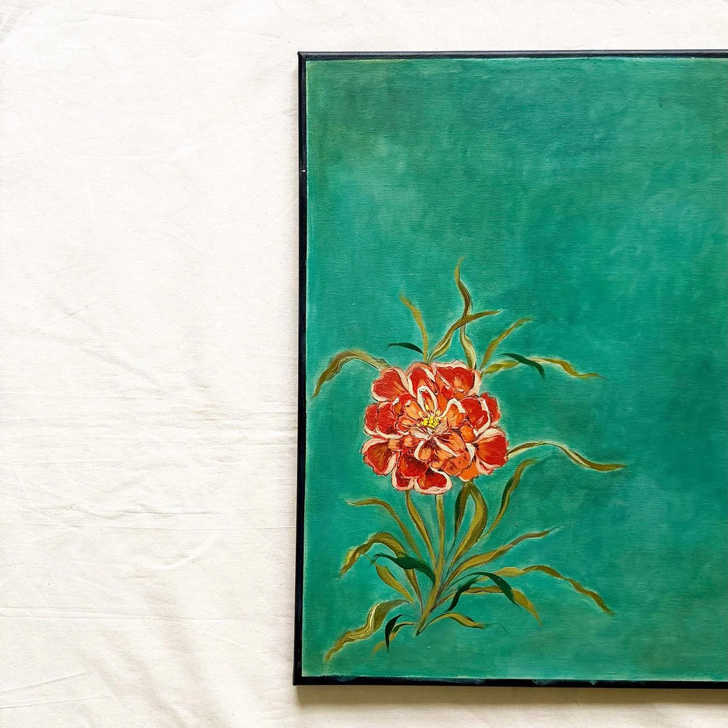 Moody Floral Painting: Inside Verdant Bloom, a Vintage Green Original