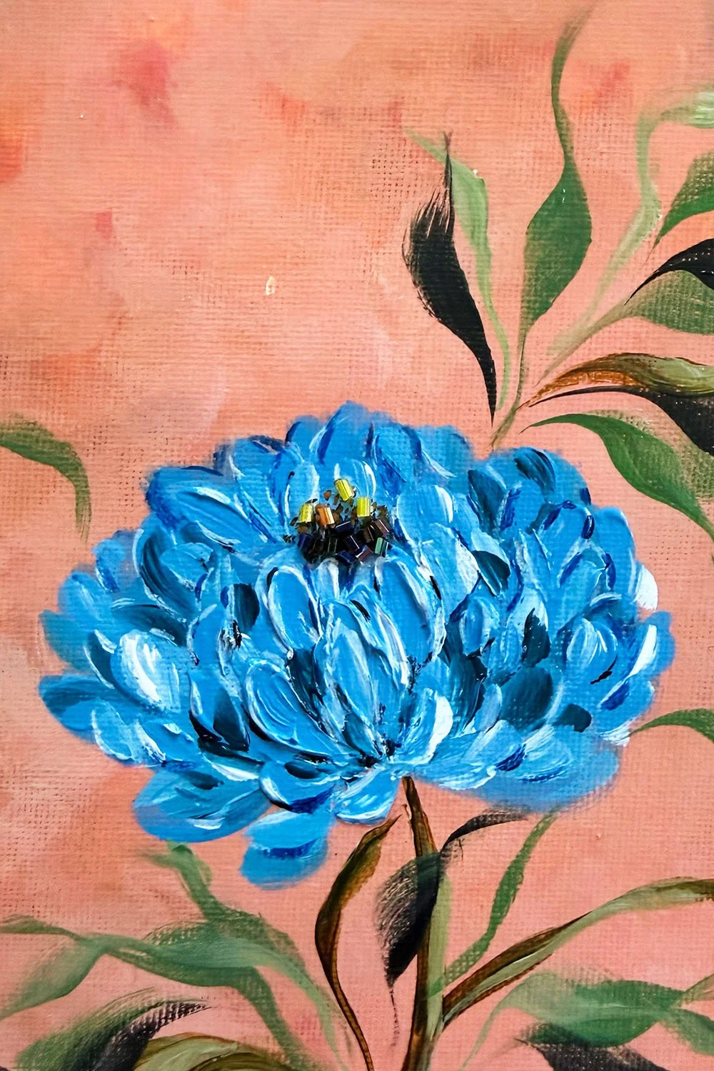 Modern botanical study of a saturated blue bloom using soft atmospheric blending and high-contrast color theory.