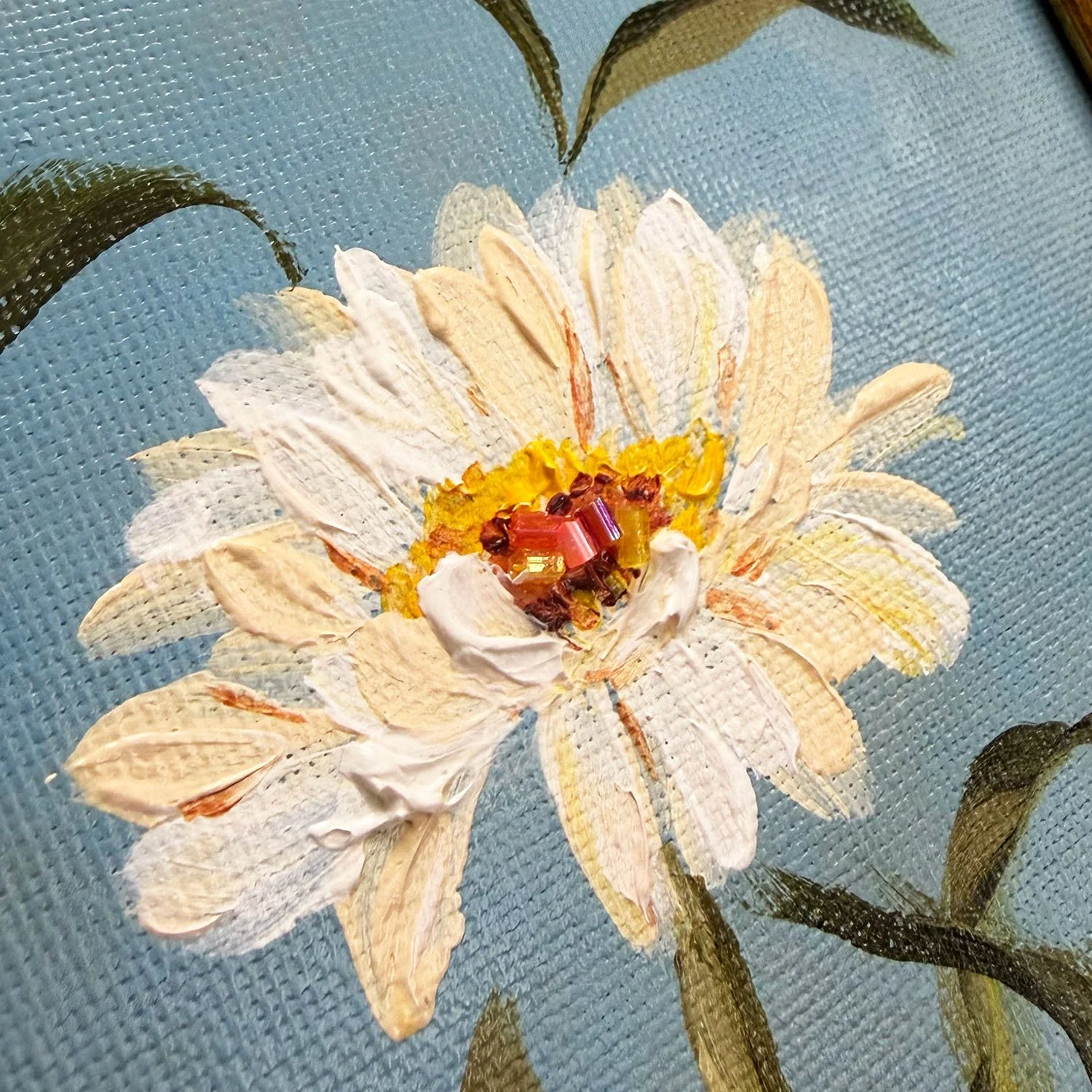 Original botanical daisy painting in antique gold frame, French country romantic wall art for collected interiors and gallery walls