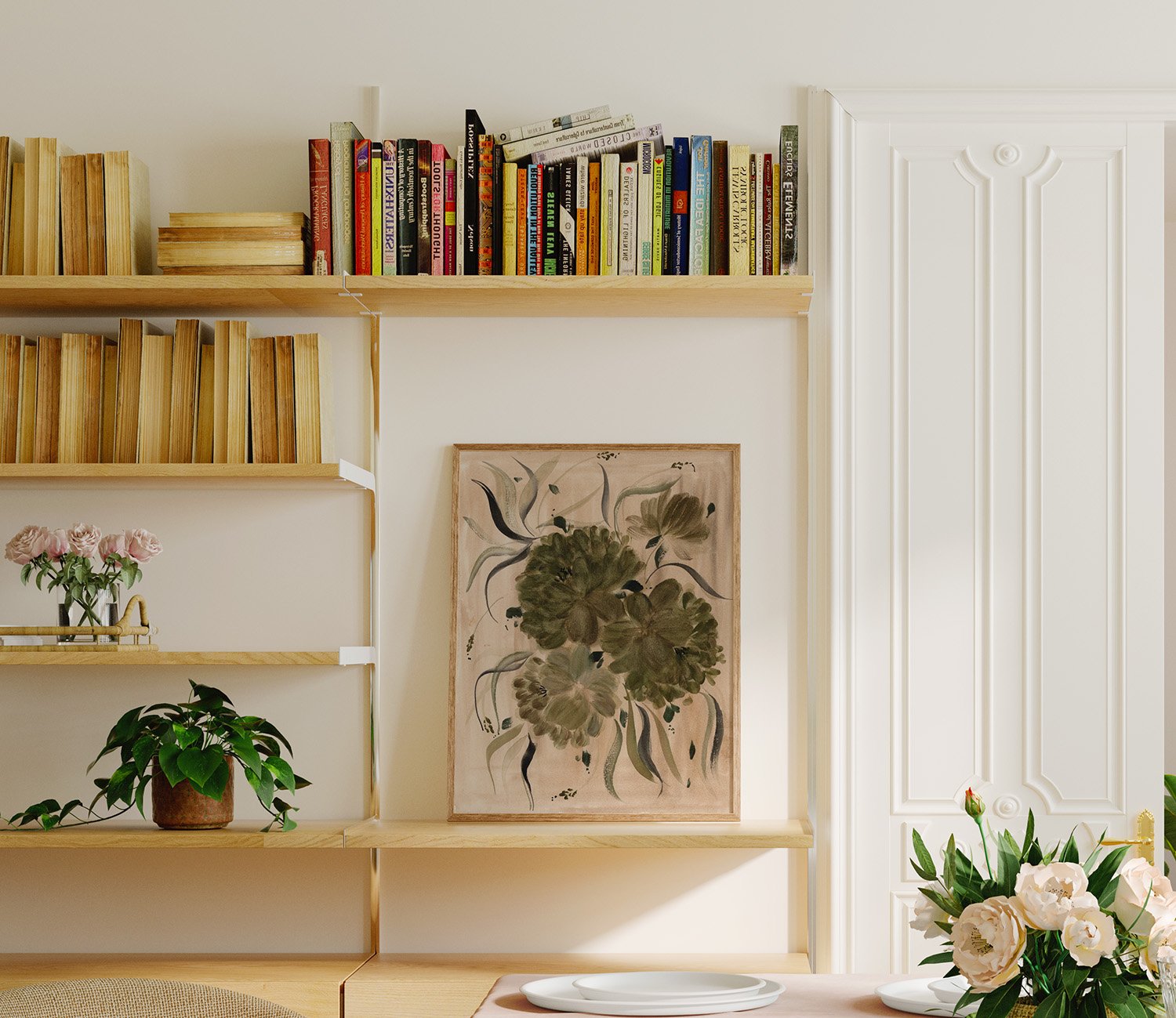 Watercolor Peony Art Print Bookshelf Art