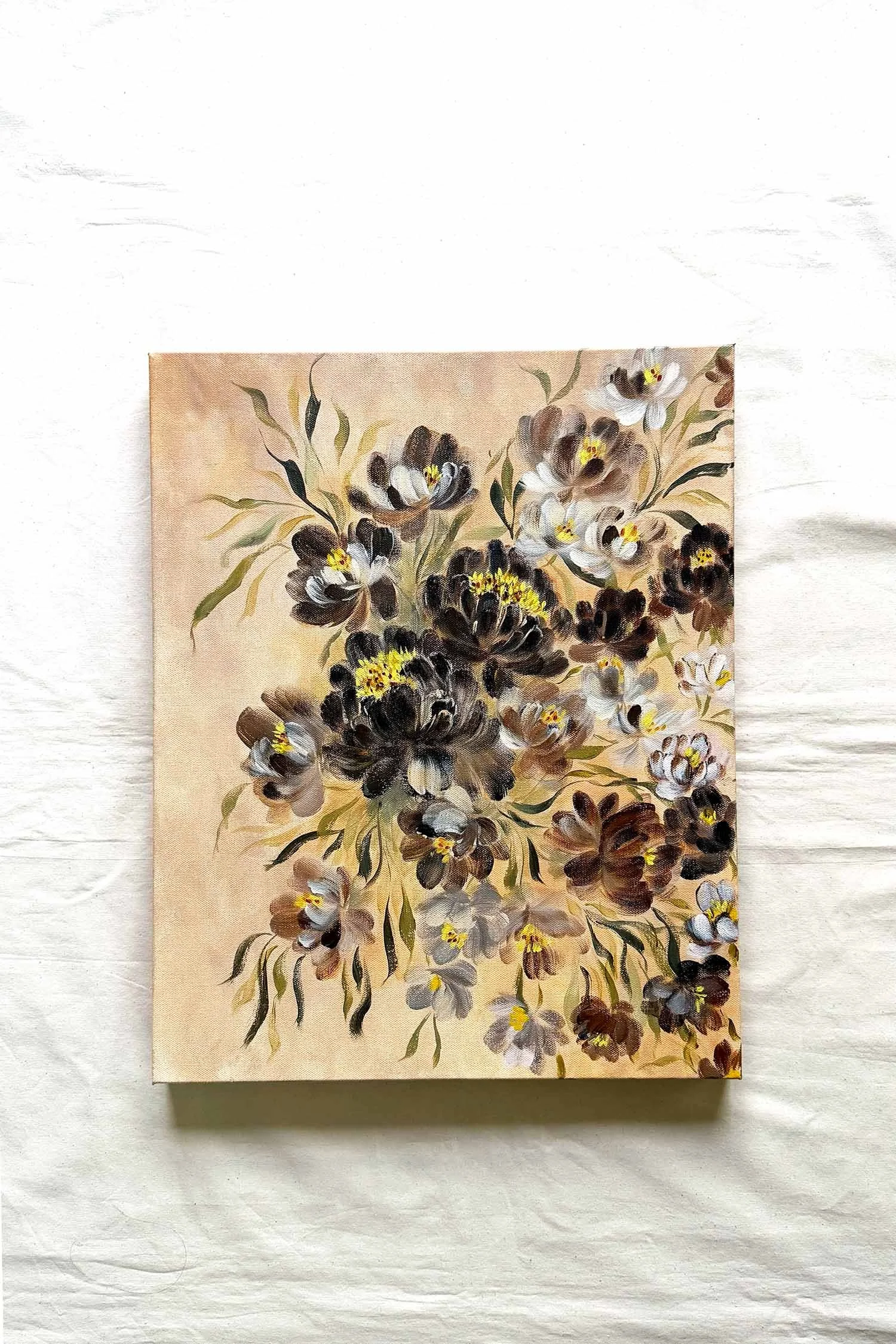 Quiet Dusk - Original Painting, Moody Black Floral Art (16x20)