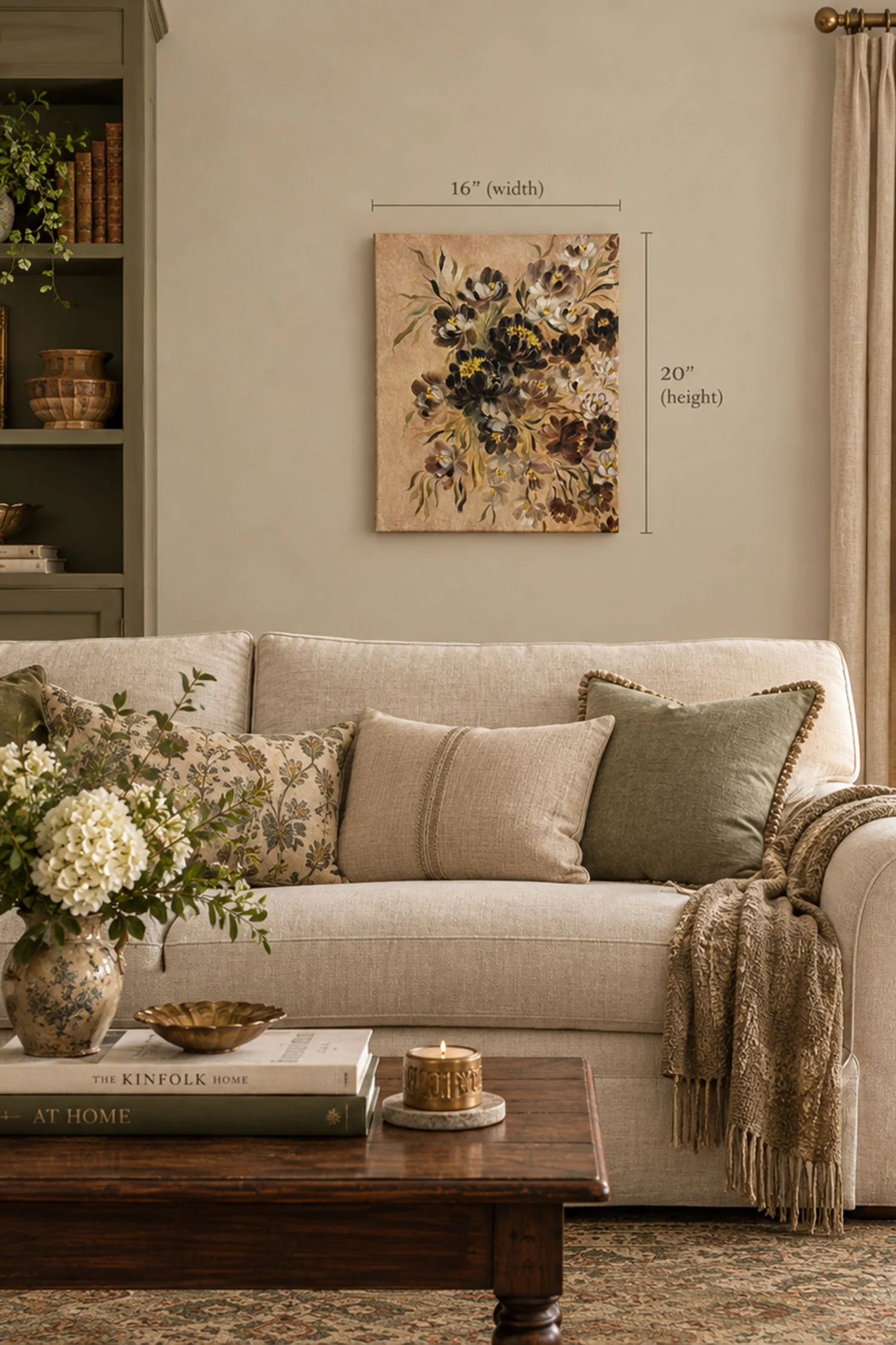 Moody botanical wall art, atmospheric brushwork, vintage-inspired décor