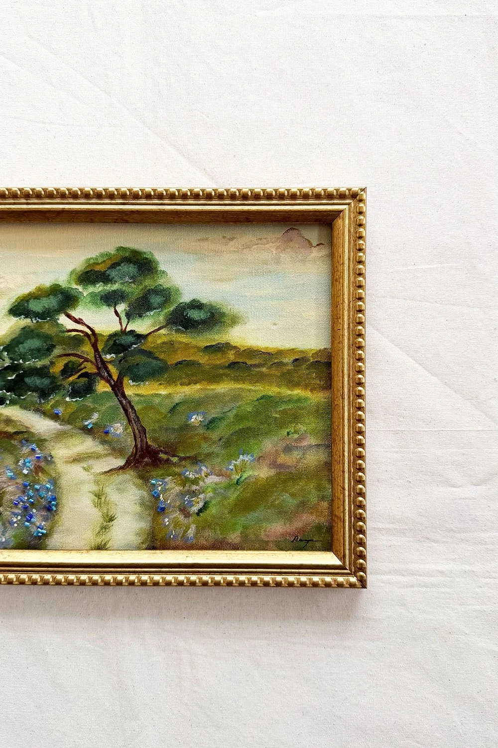 Original mixed media landscape painting with sculptural paste and glass bead textures on canvas, titled The Open Resolve.