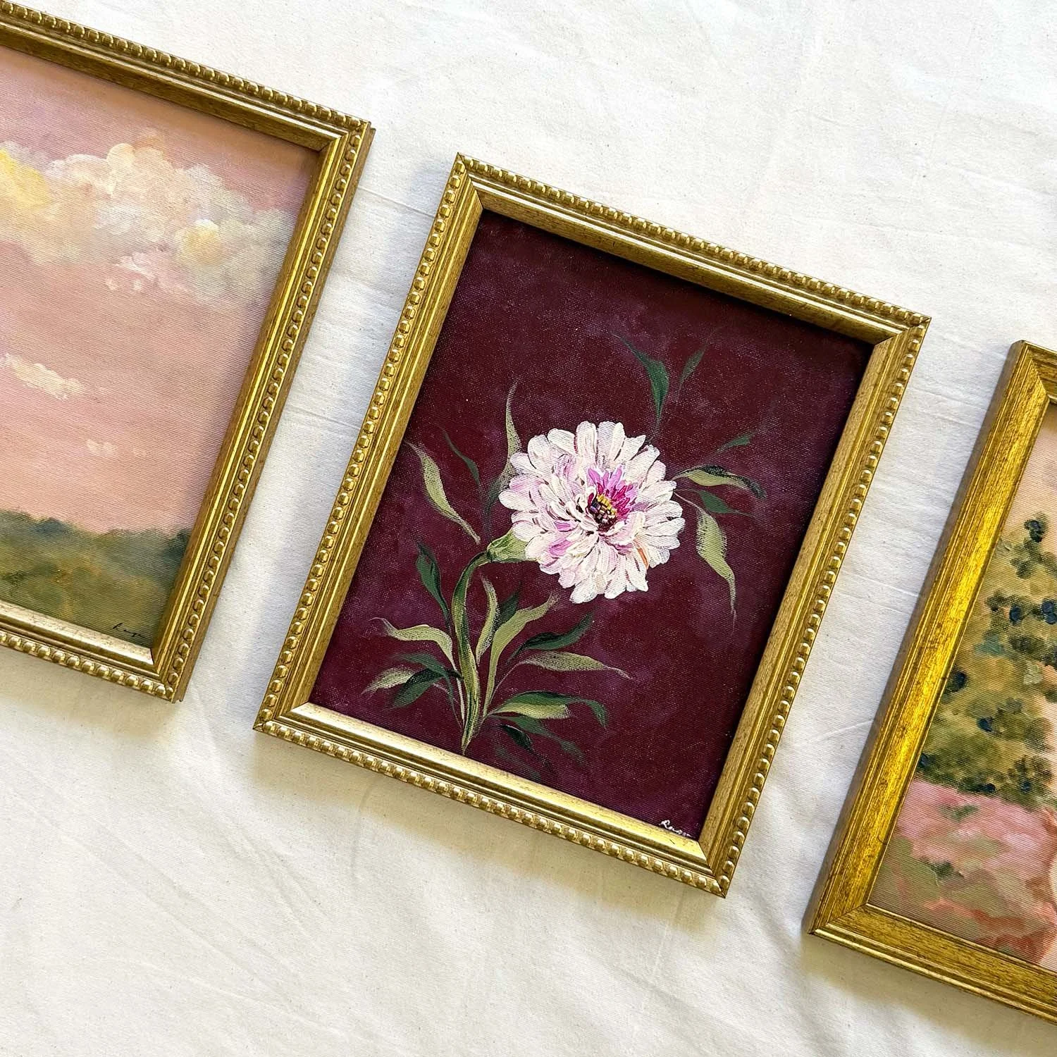 Small framed floral painting for an Old World Romantic interior aesthetic.