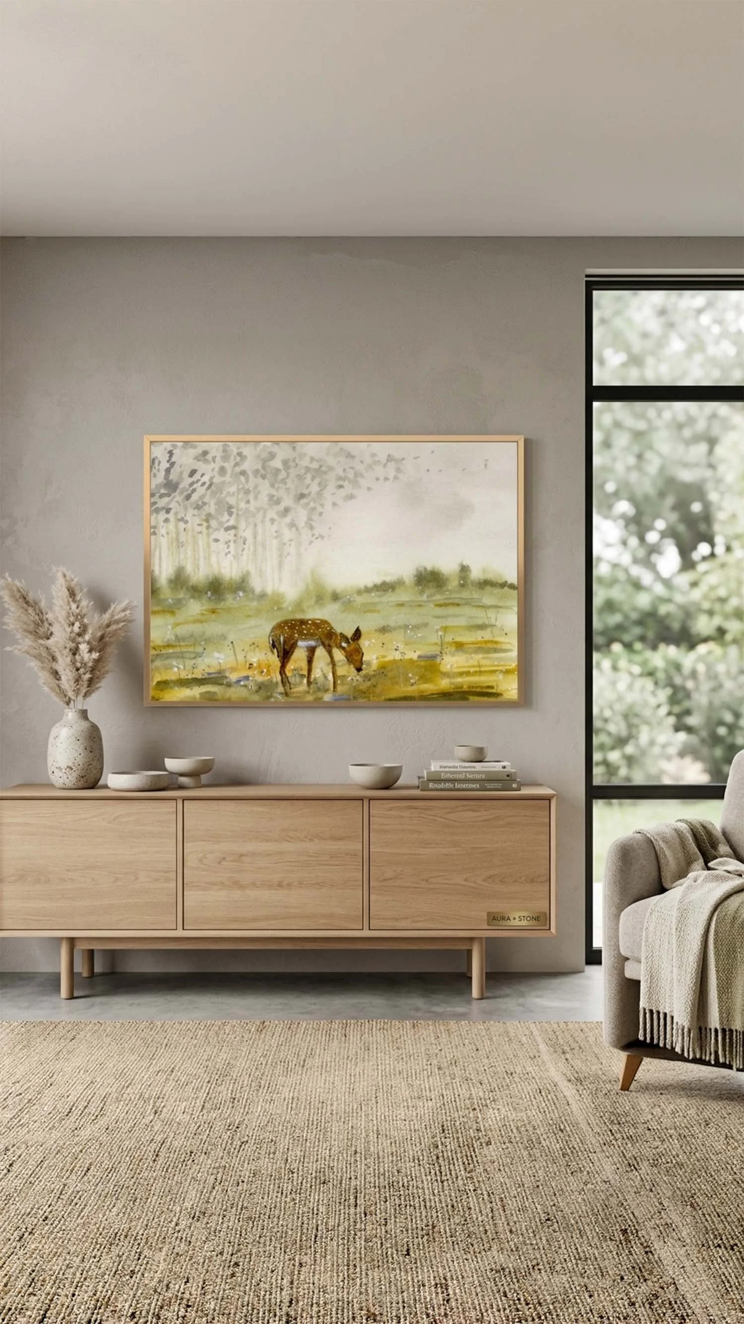 Framed wildlife watercolor print for a moody gallery wall.