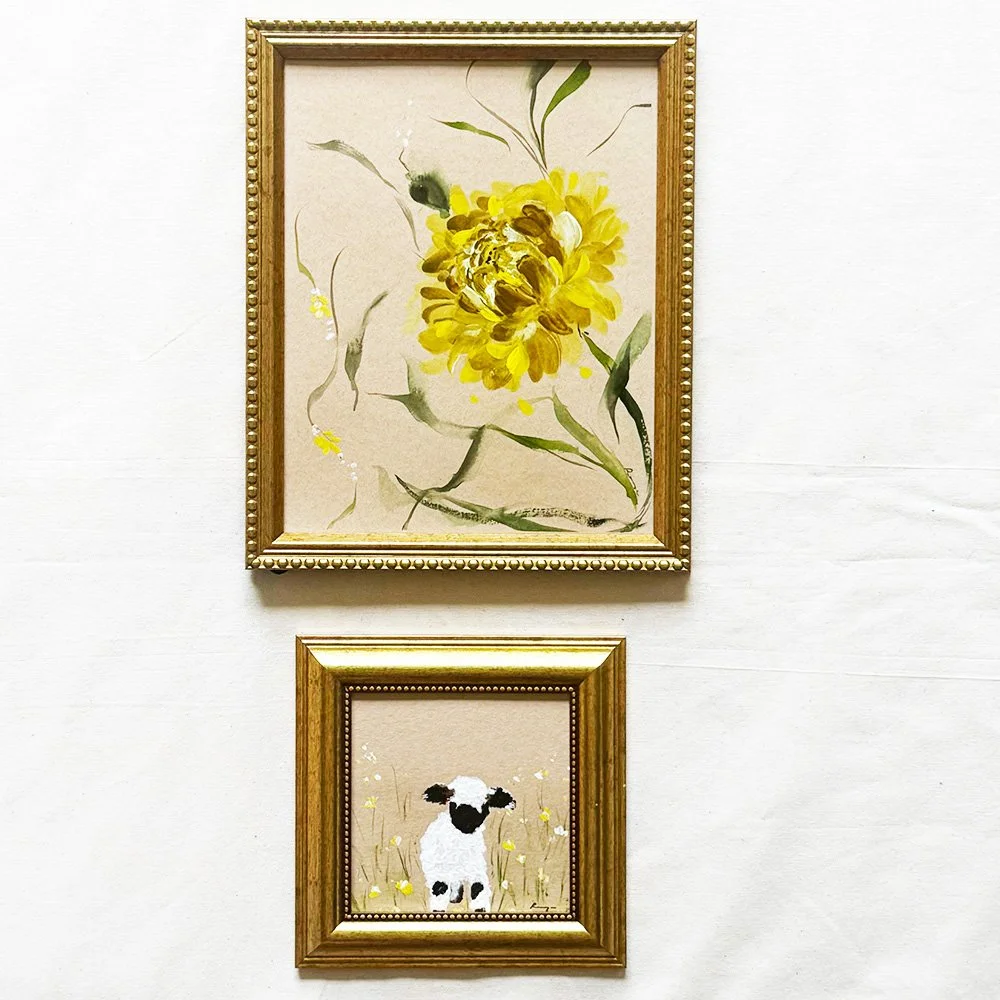 Daffodil and baby sheep Painting