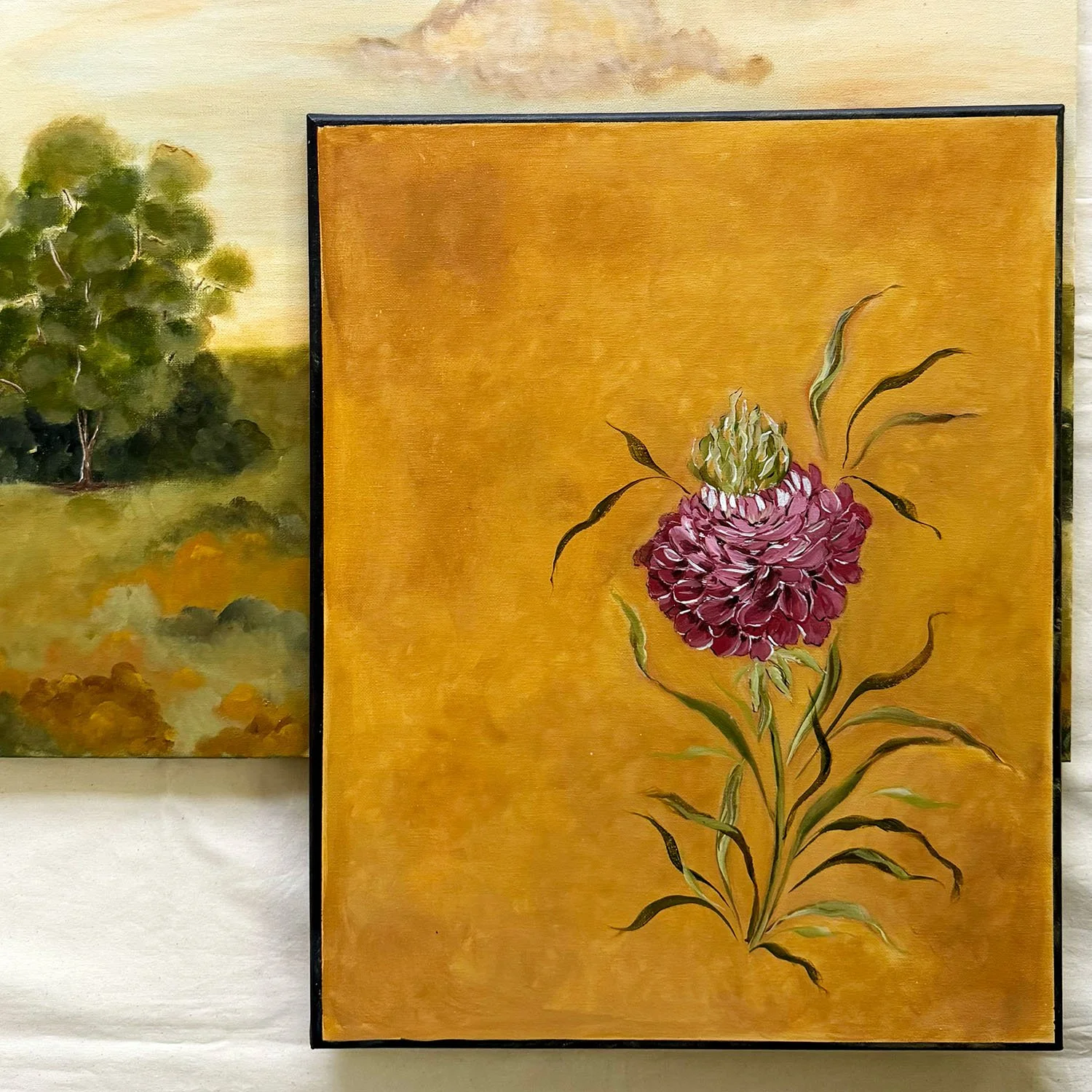 Moody botanical fine art print alternative, original purple flower acrylic painting on canvas
