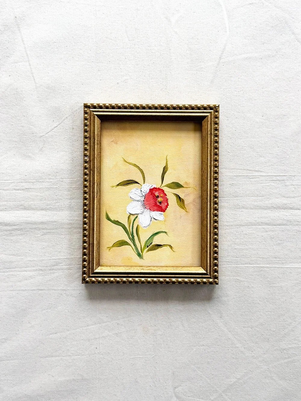March birth flower wall art in a vintage-style gold beaded frame for traditional home decor.