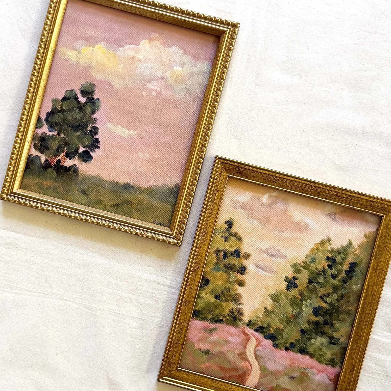 Impressionist landscape art in a vintage gold frame, 8x10 canvas.
