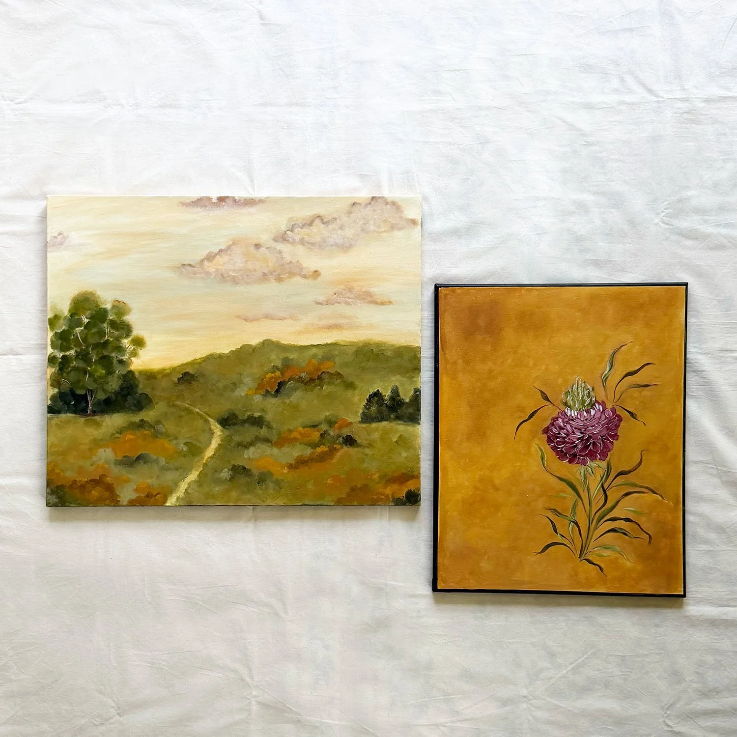 Ochre Hills modern classic landscape wall art for living room or bedroom decor.